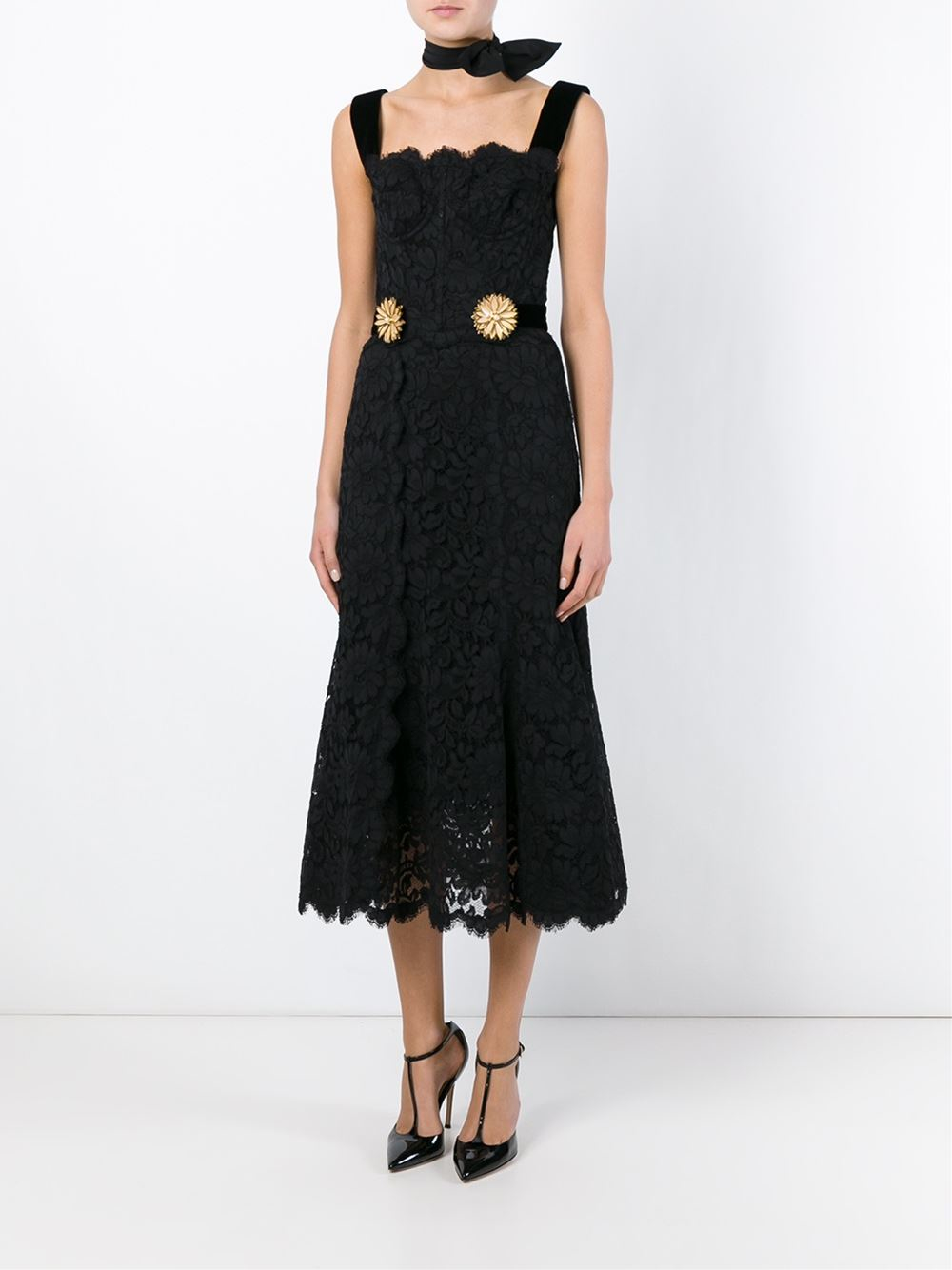 Dolce & Gabbana Flower Detail Lace Dress in Black - Lyst