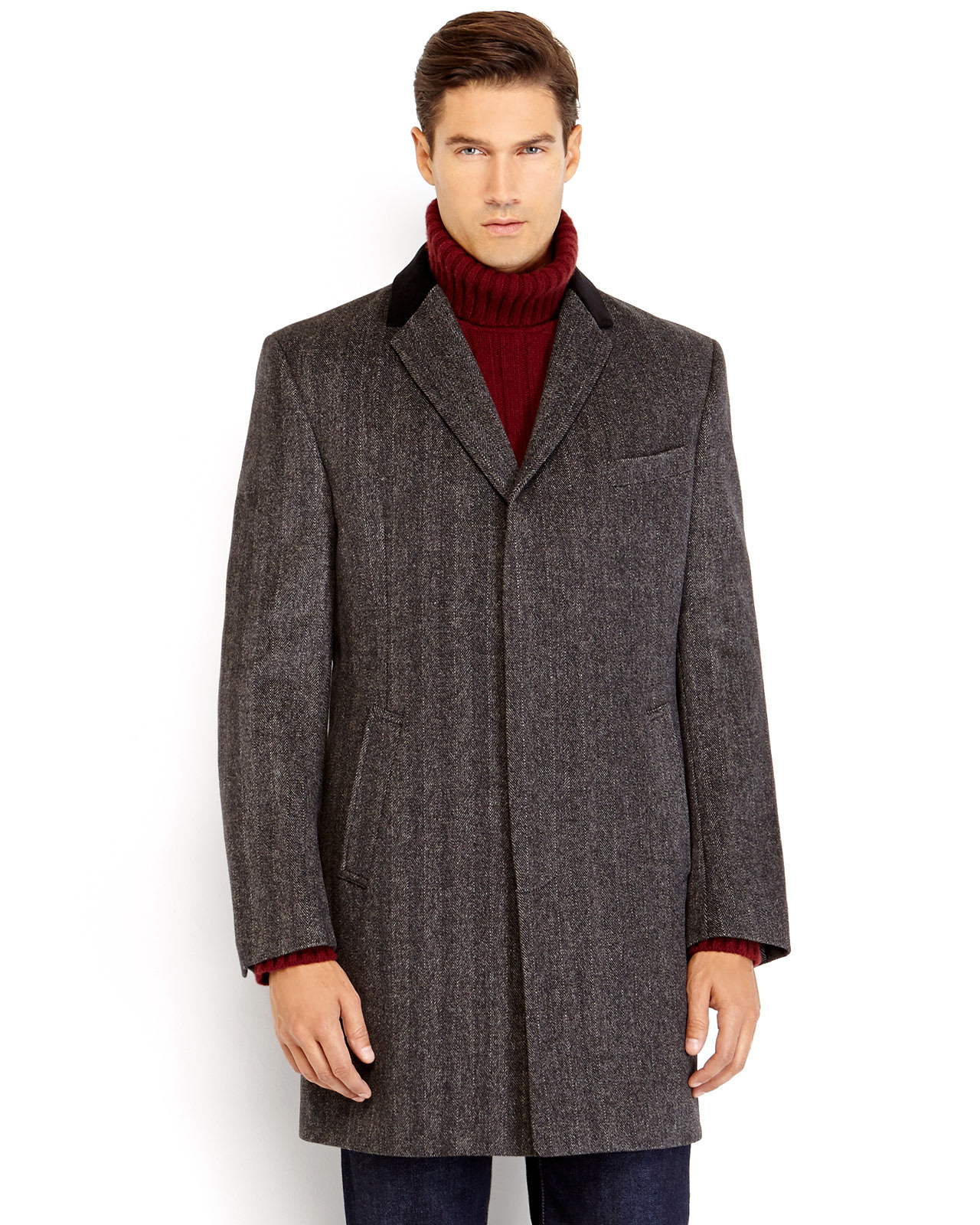Tommy hilfiger Charcoal Herringbone Overcoat in Gray for Men | Lyst