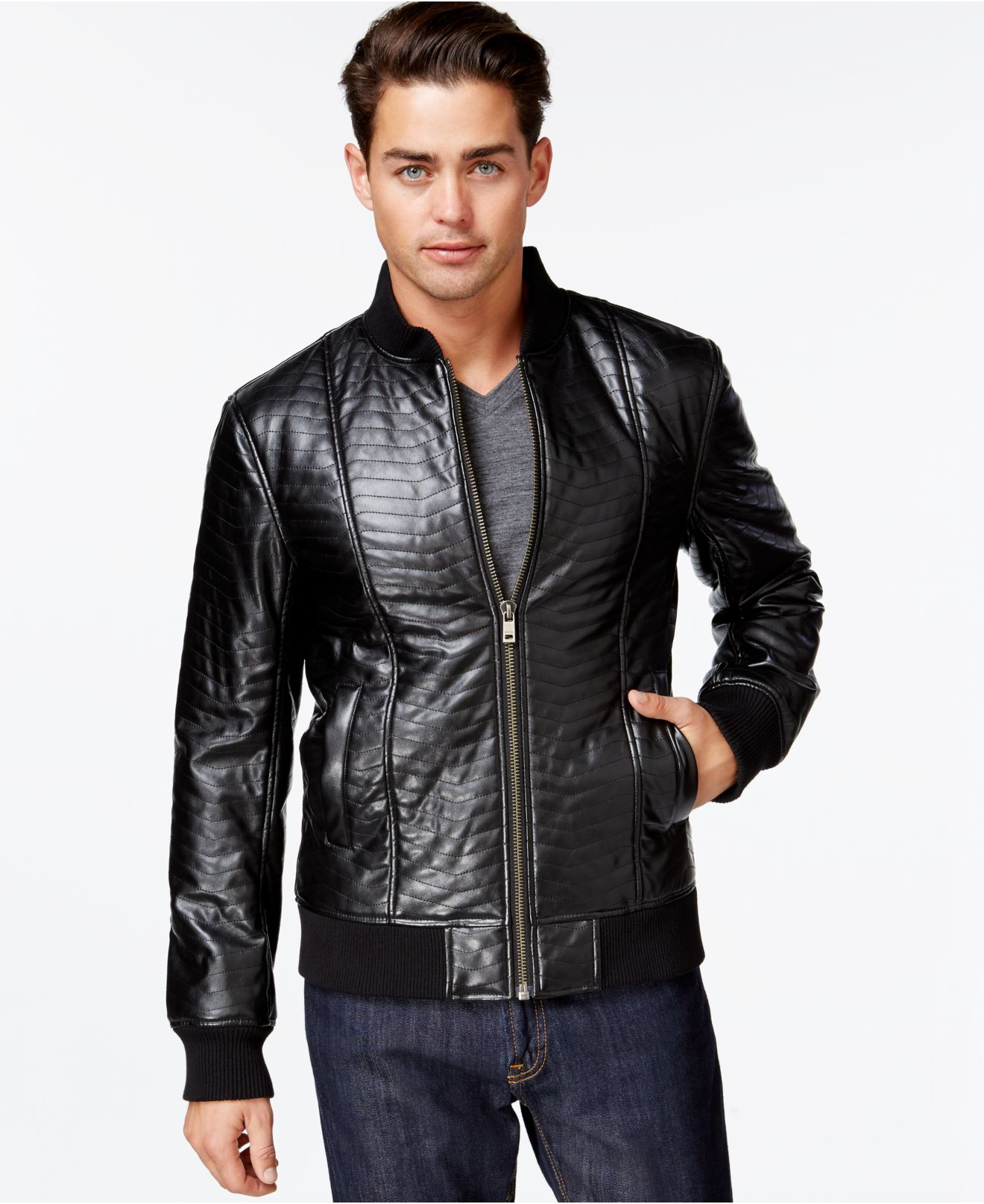 Lyst Guess Colin Quilted Faux Leather Jacket In Black For Men Gallery
