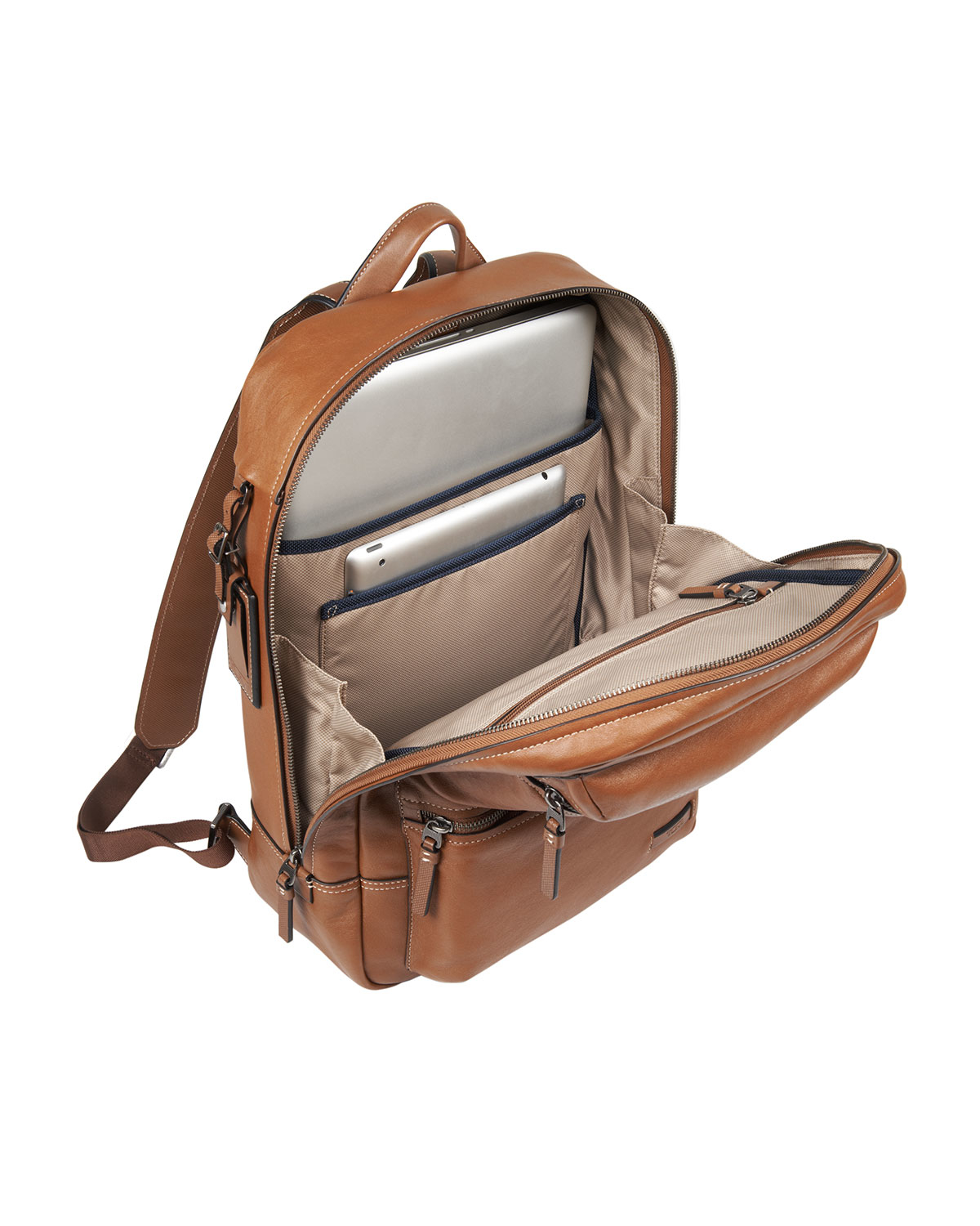tumi brown leather backpack