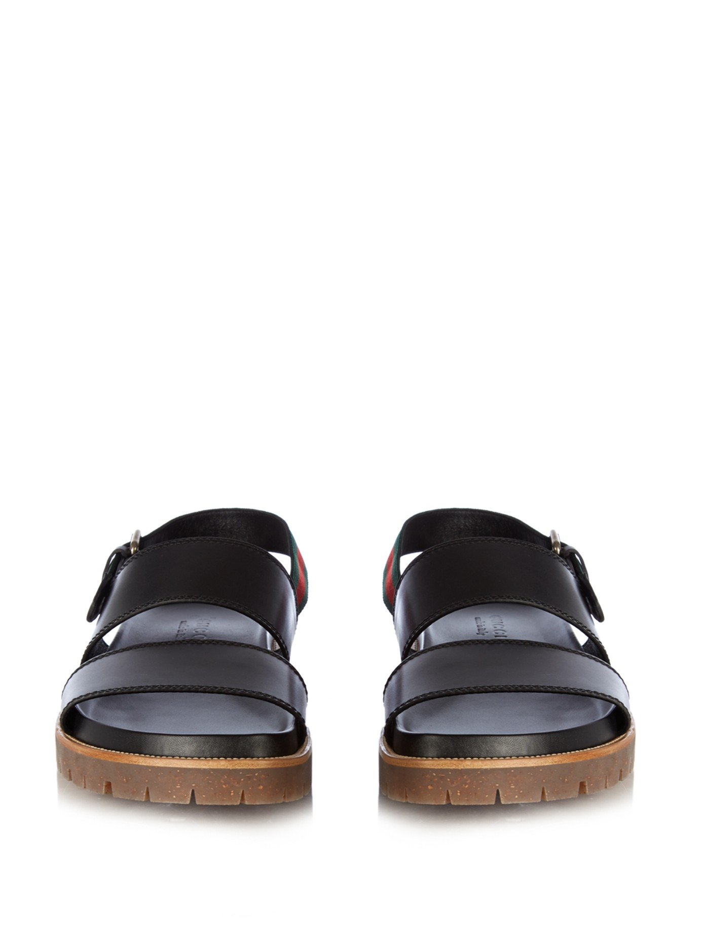 Gucci Double-strap Leather Sandals in Black for Men | Lyst