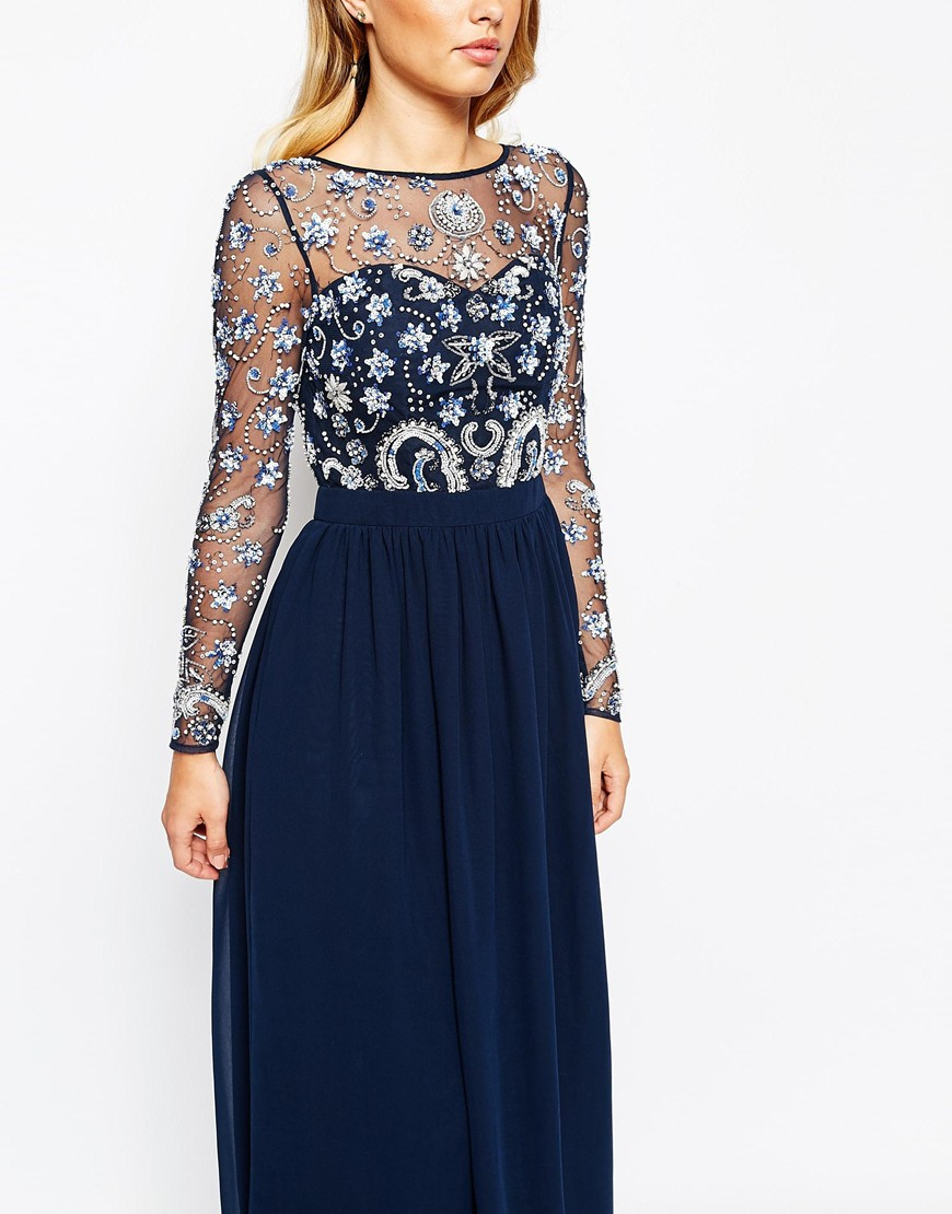 Lyst - Frock And Frill Heavily Embellished Maxi Dress With Long Sleeves ...