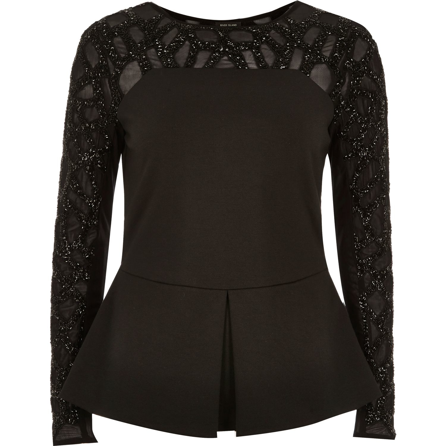 River Island Black Embellished Peplum Top In Black Lyst