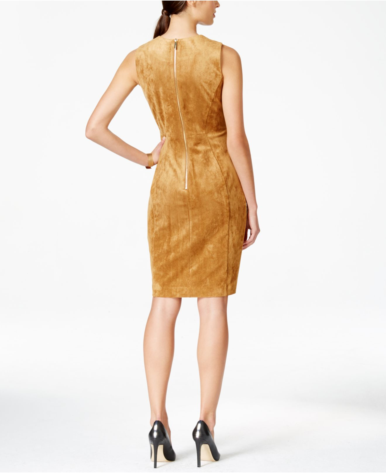 Calvin Klein Fauxsuede Sheath Dress in Natural Lyst