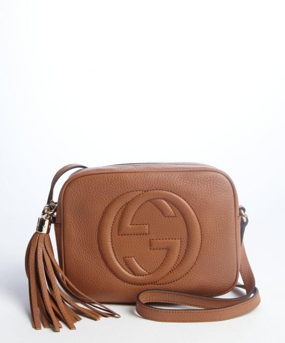 Gucci Light Brown Textured Leather And Stitched Gg Disco Crossbody in ...