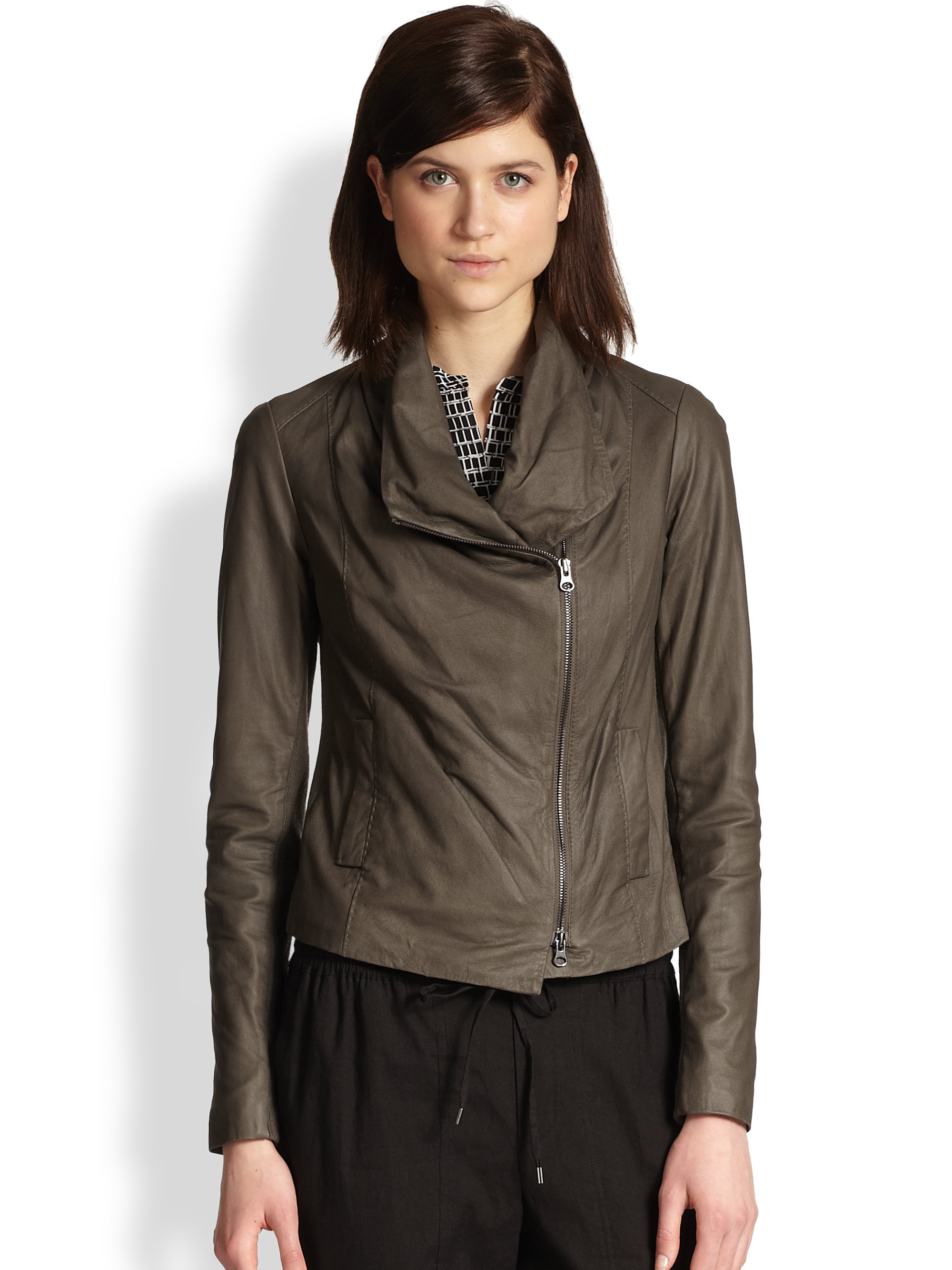 Vince Paper Leather Jacket Charcoal Cairoamani Com Lyst Vince Paper Leather Jacket In Gray