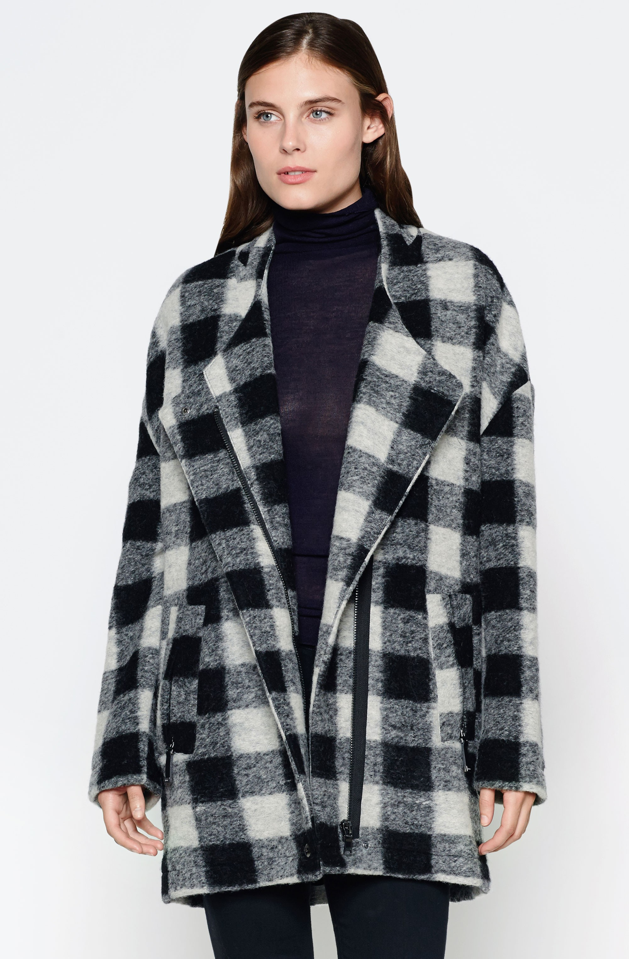 Lyst - Joie Roni River Plaid Coat With Faux-fur Hood in Gray
