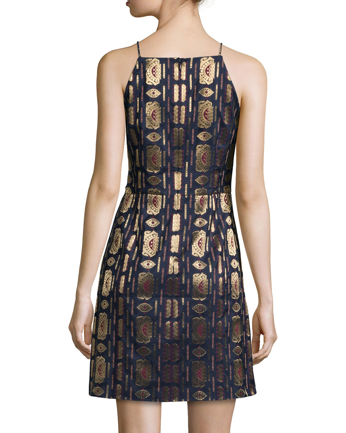 Tory Burch Metallic Jacquard Halter Dress In Navy Gold Blue Lyst 0792