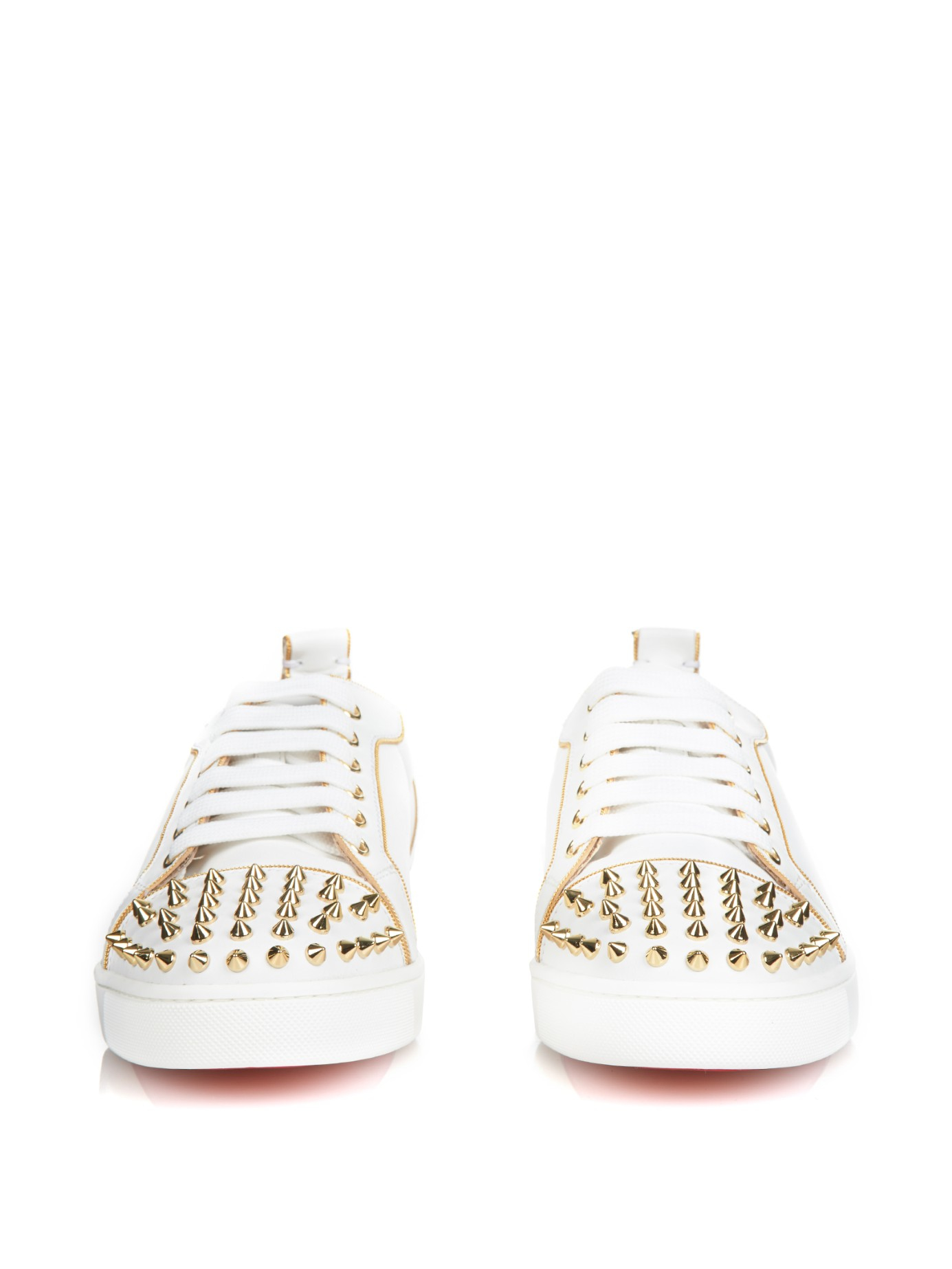 christian louboutin round-toe sneakers White leather spiked studs ...  