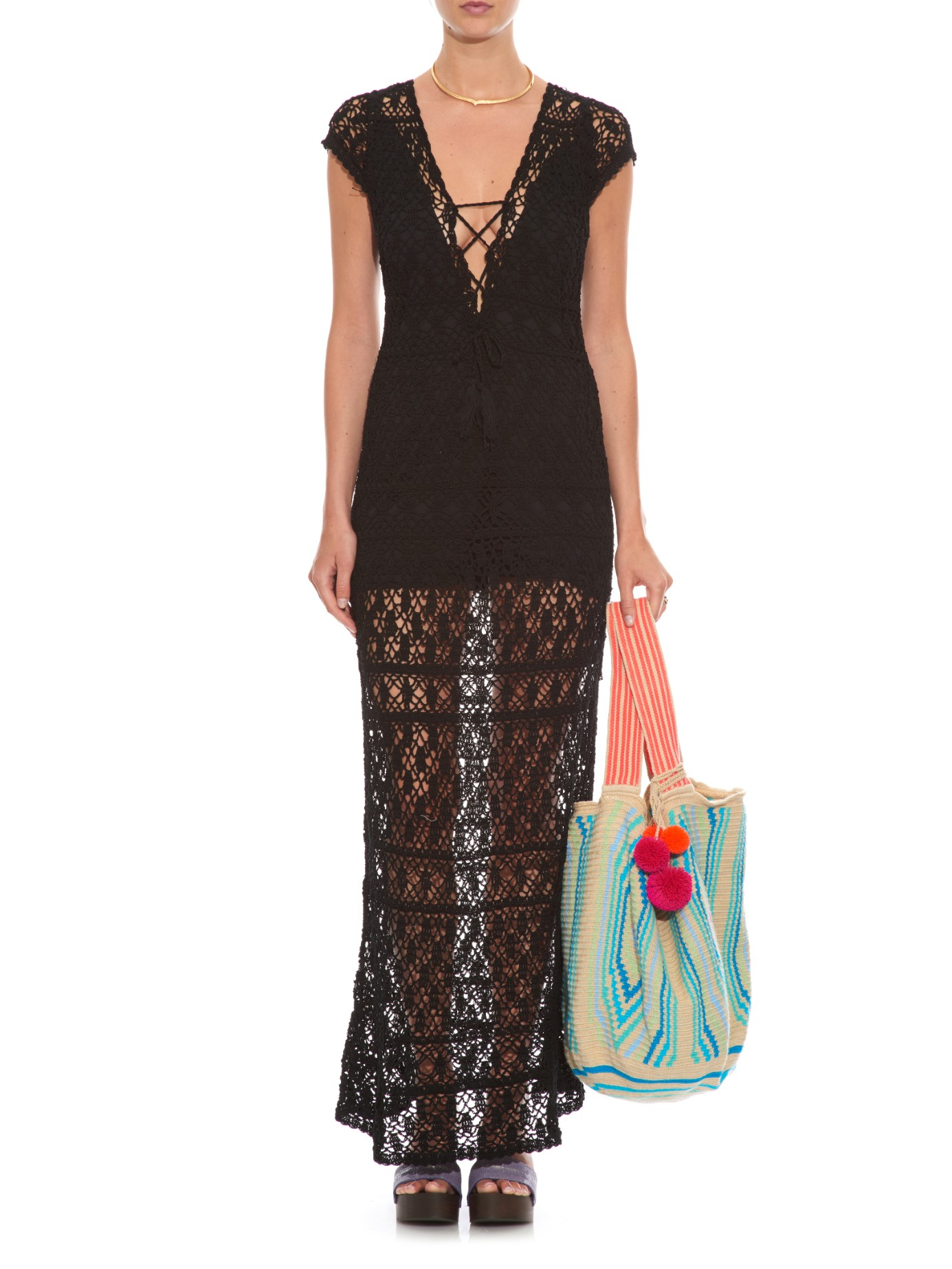 Lyst Anna Kosturova Aerin Crochet Maxi Dress in Black