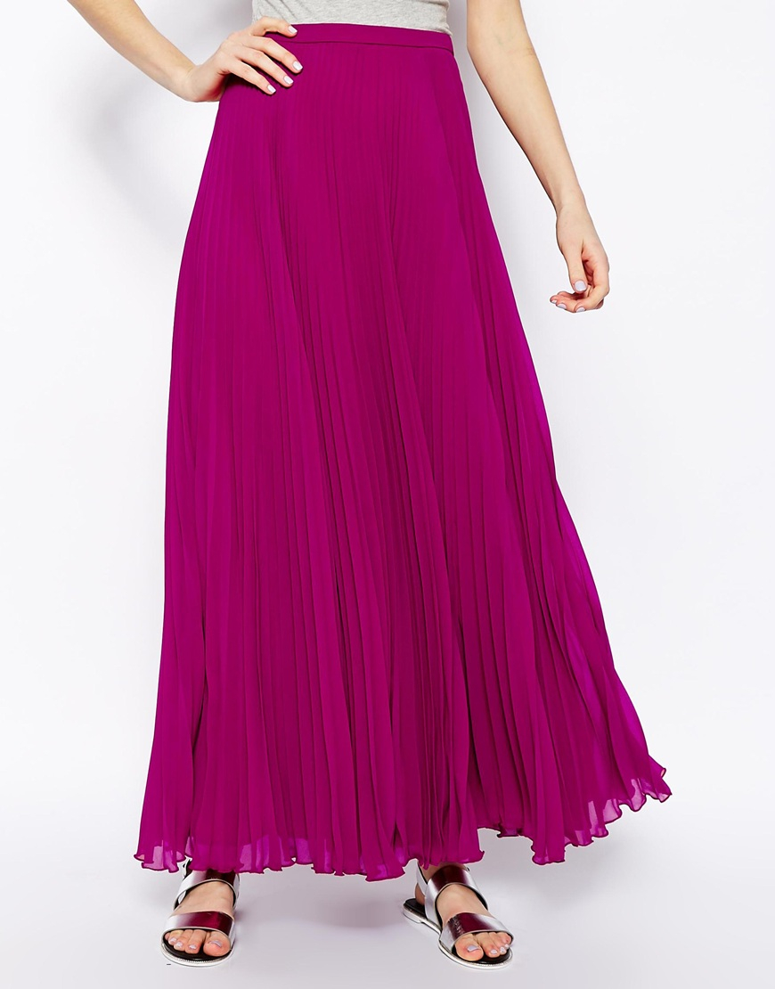 Asos Pleated Maxi Skirt in Purple (Berry) | Lyst