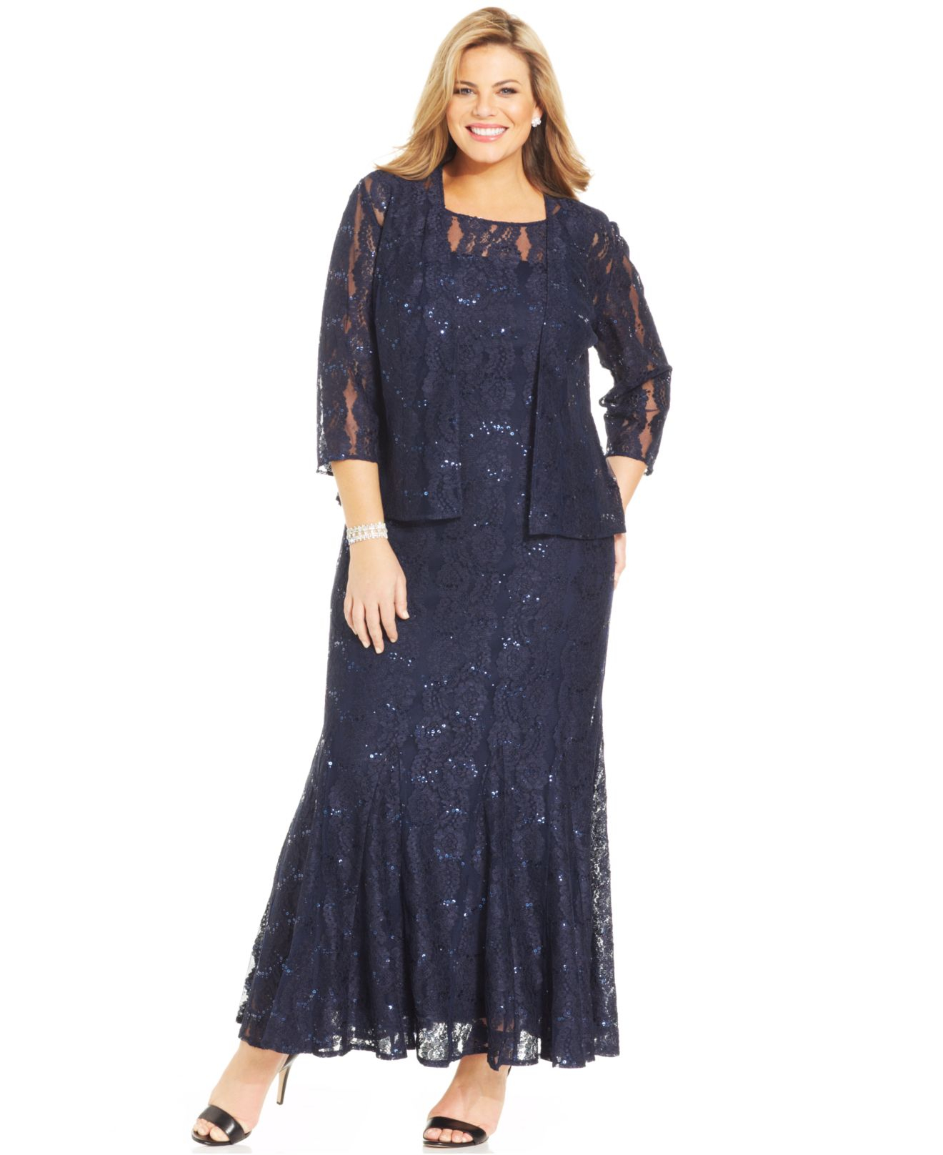 Lyst Alex Evenings Plus Size Sequin Lace Gown And Jacket In Blue