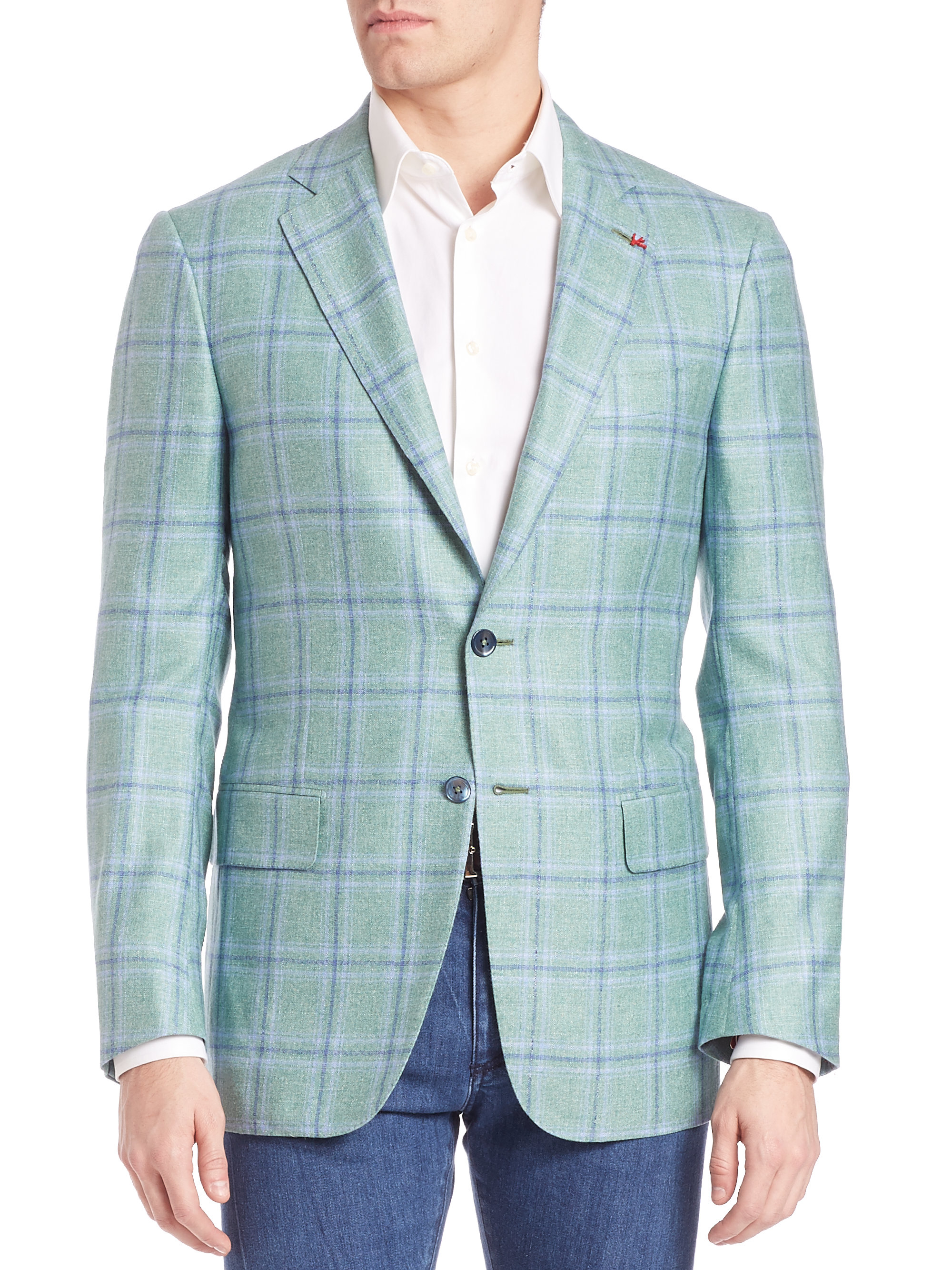 Isaia Plaid Cashmere & Silk Sportcoat in Green for Men | Lyst