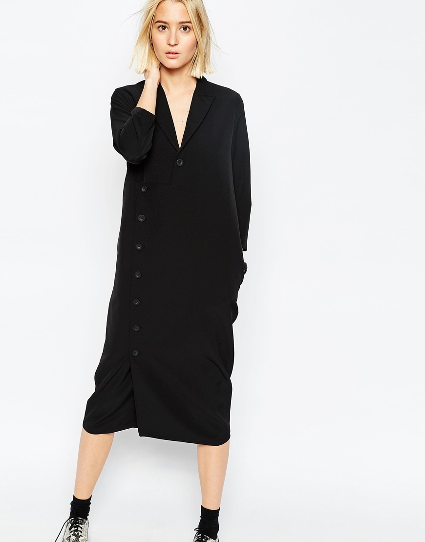 Lyst Asos White Long  Sleeve  Shirt  Dress  With Side Button 