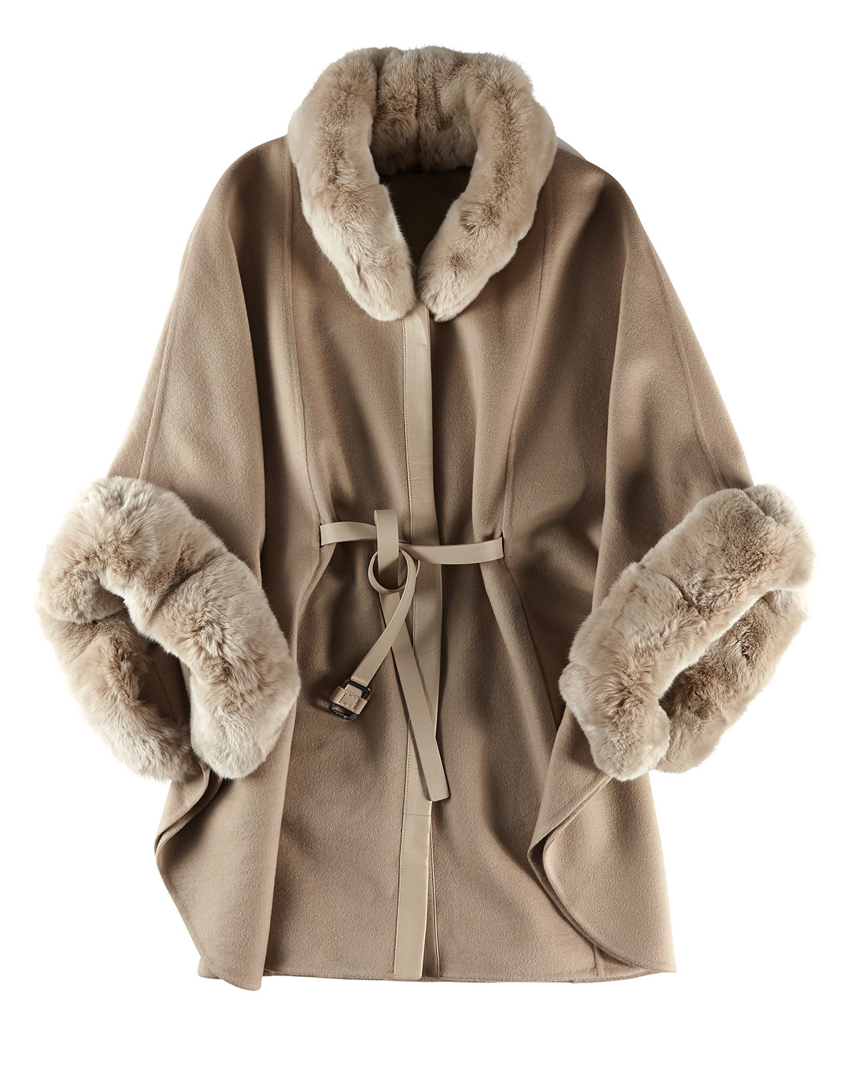 Loro piana Audrey Fur-Trim Cashmere Cape in Natural | Lyst