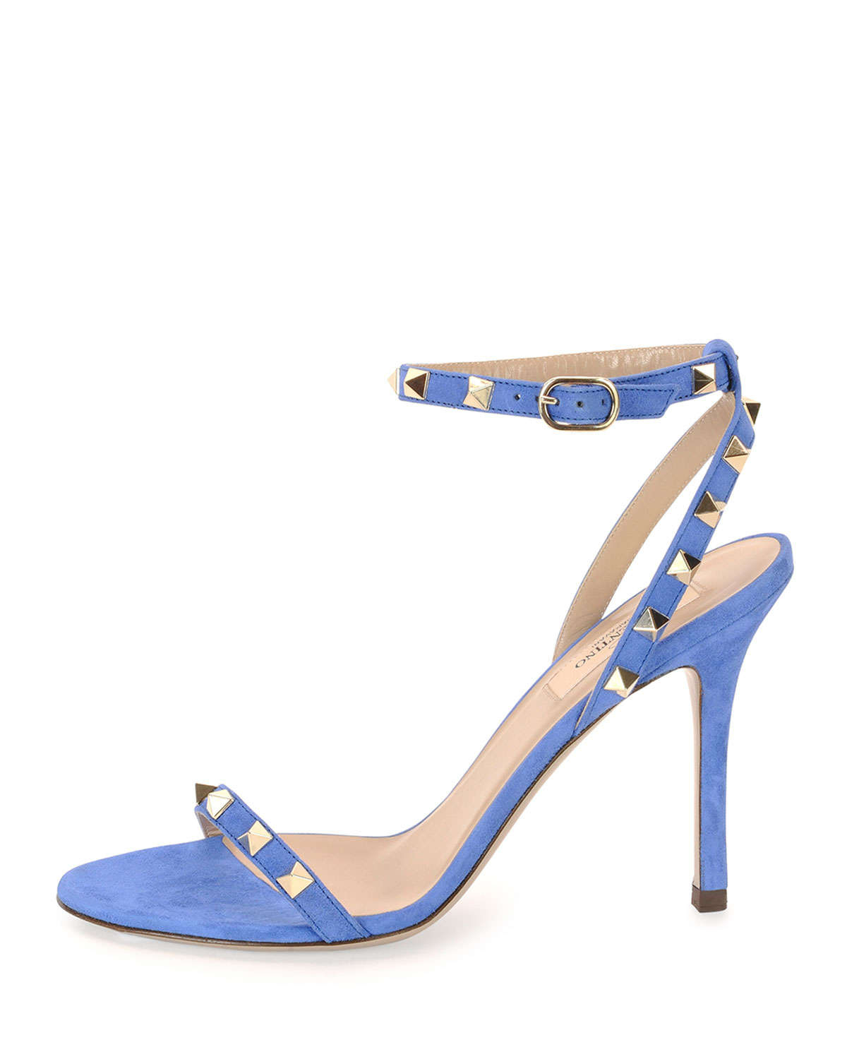 Lyst - Valentino Rockstud Suede Naked Sandal in Blue