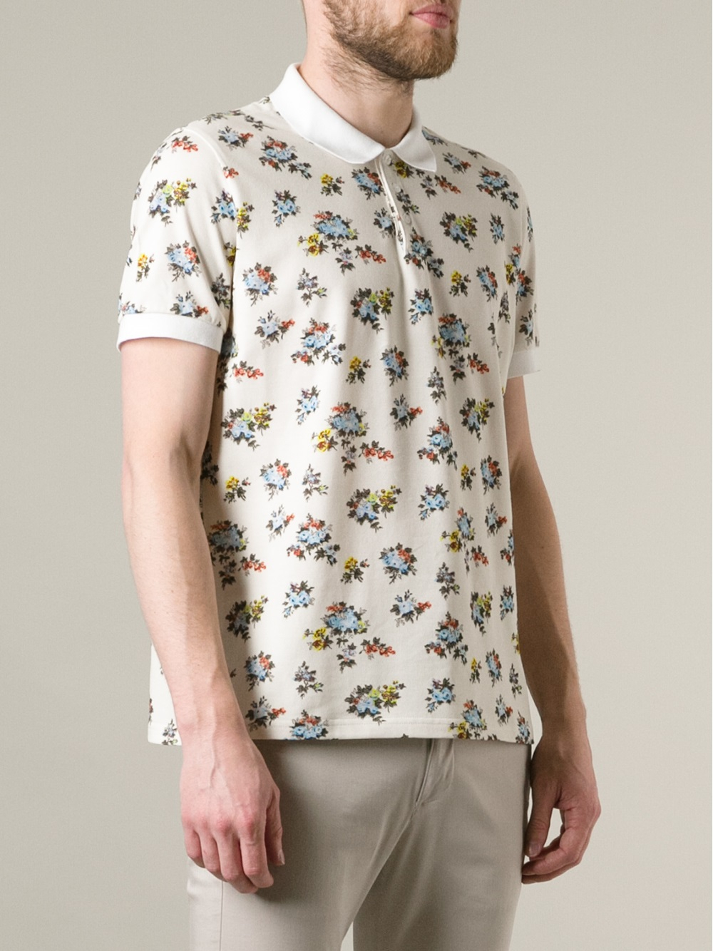 Lyst - Msgm Floral Print Polo Shirt in White for Men