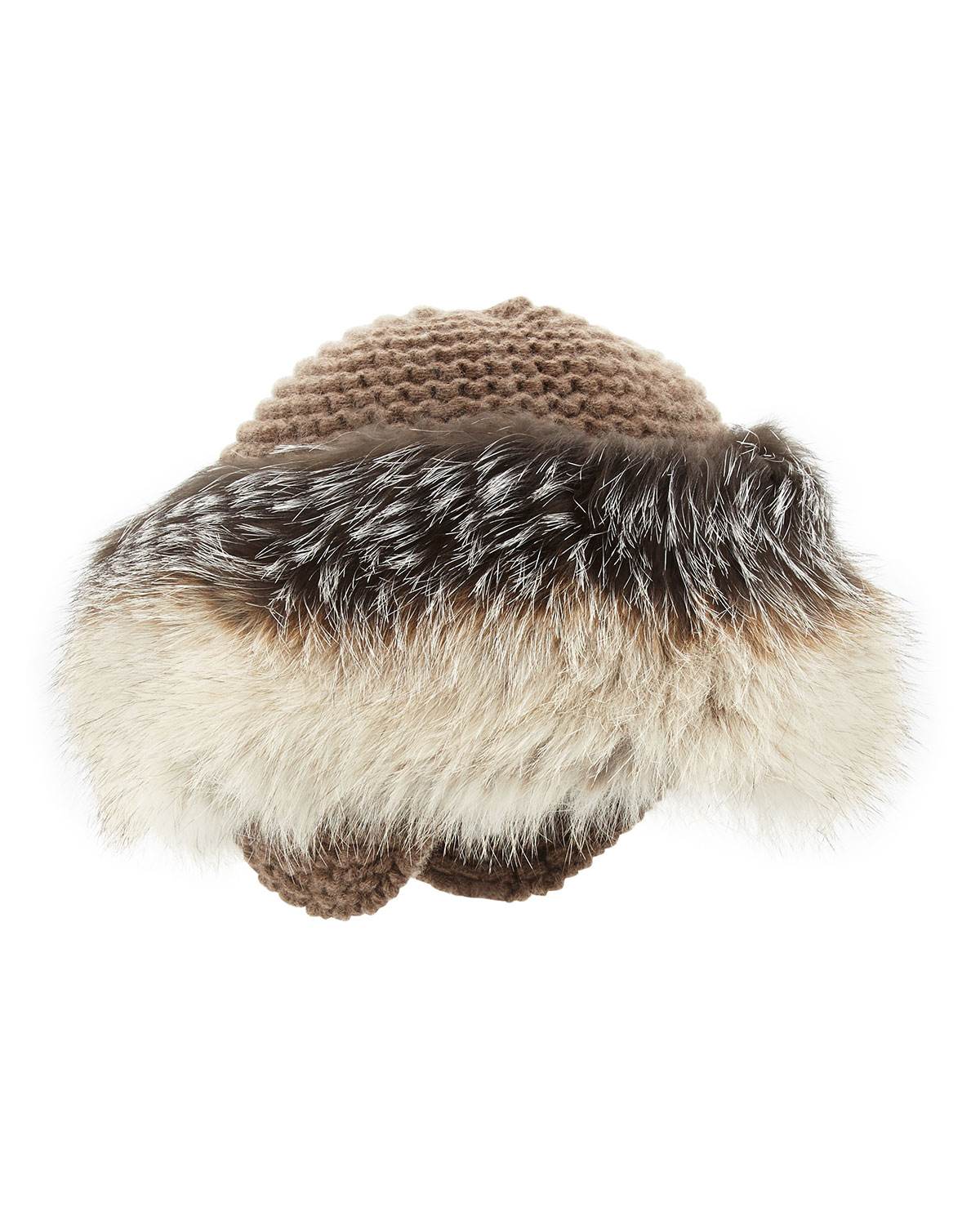 inverni pom pom hat in Lyst Knit Hat (TAN)   Brim With Brown Inverni Fur Cashmere Fox