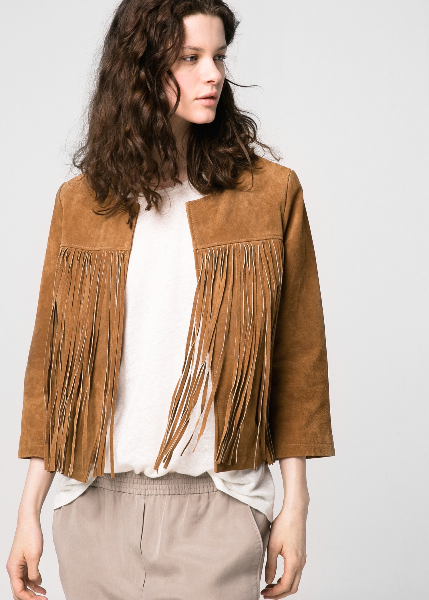 Lyst Mango Fringed Suede Jacket in Brown