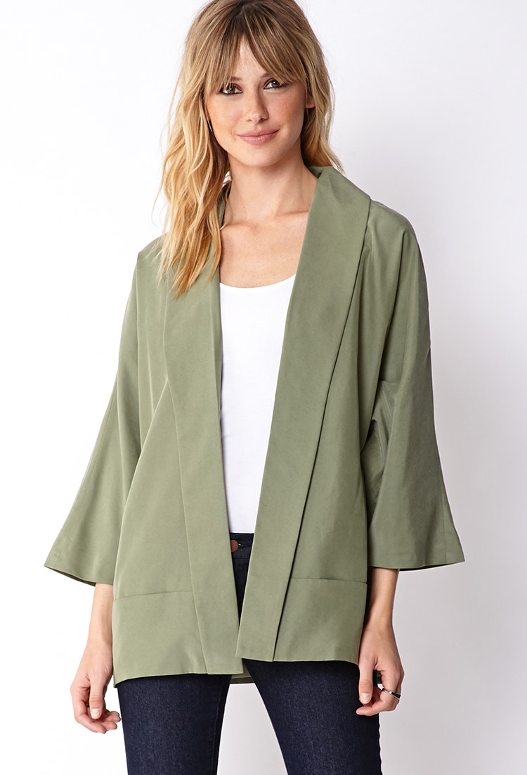 Forever 21 Contemporary Oversized Kimono Blazer in Green | Lyst