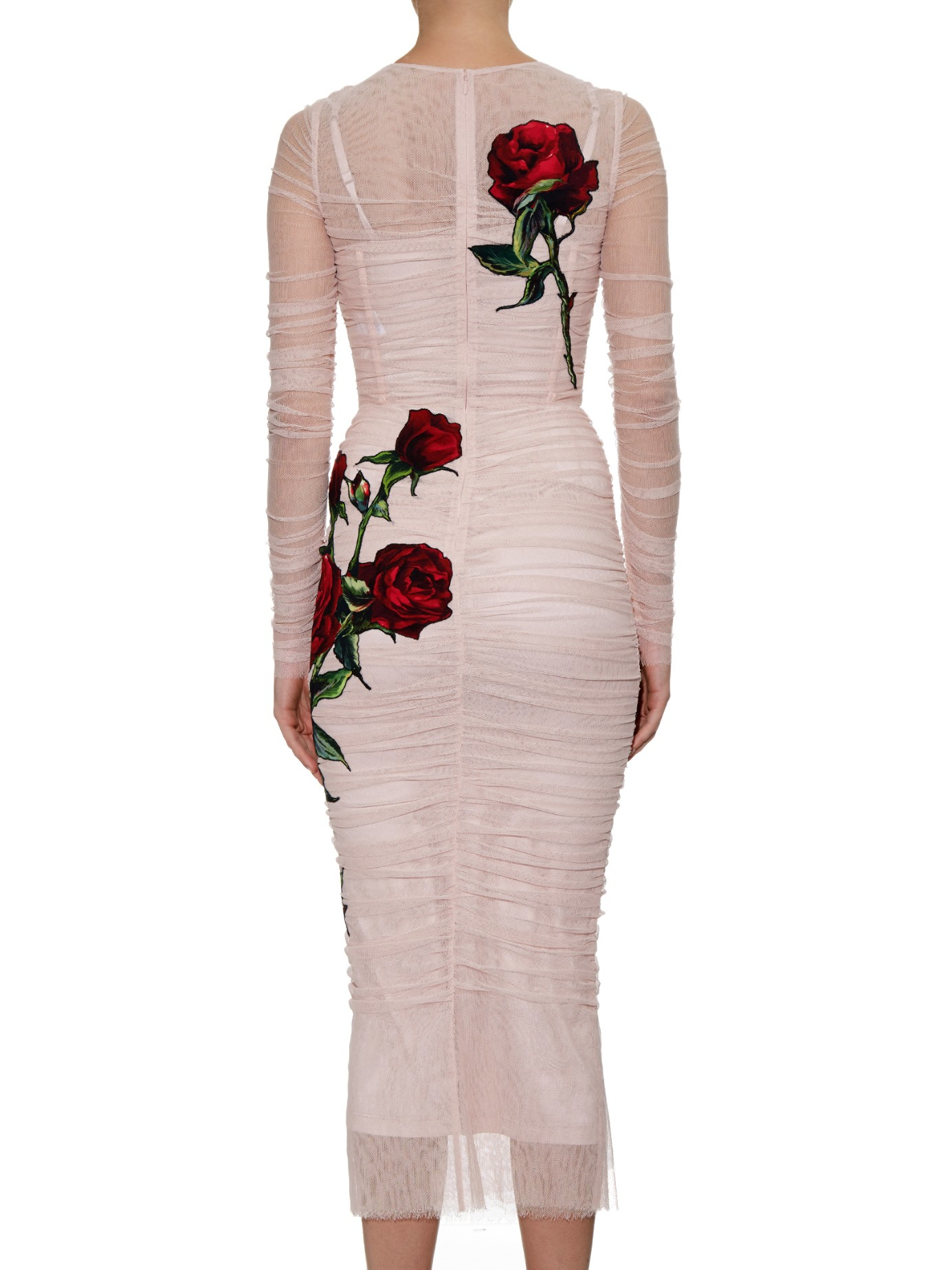 Lyst - Dolce & Gabbana Rose-embroidered Tulle Dress in Pink