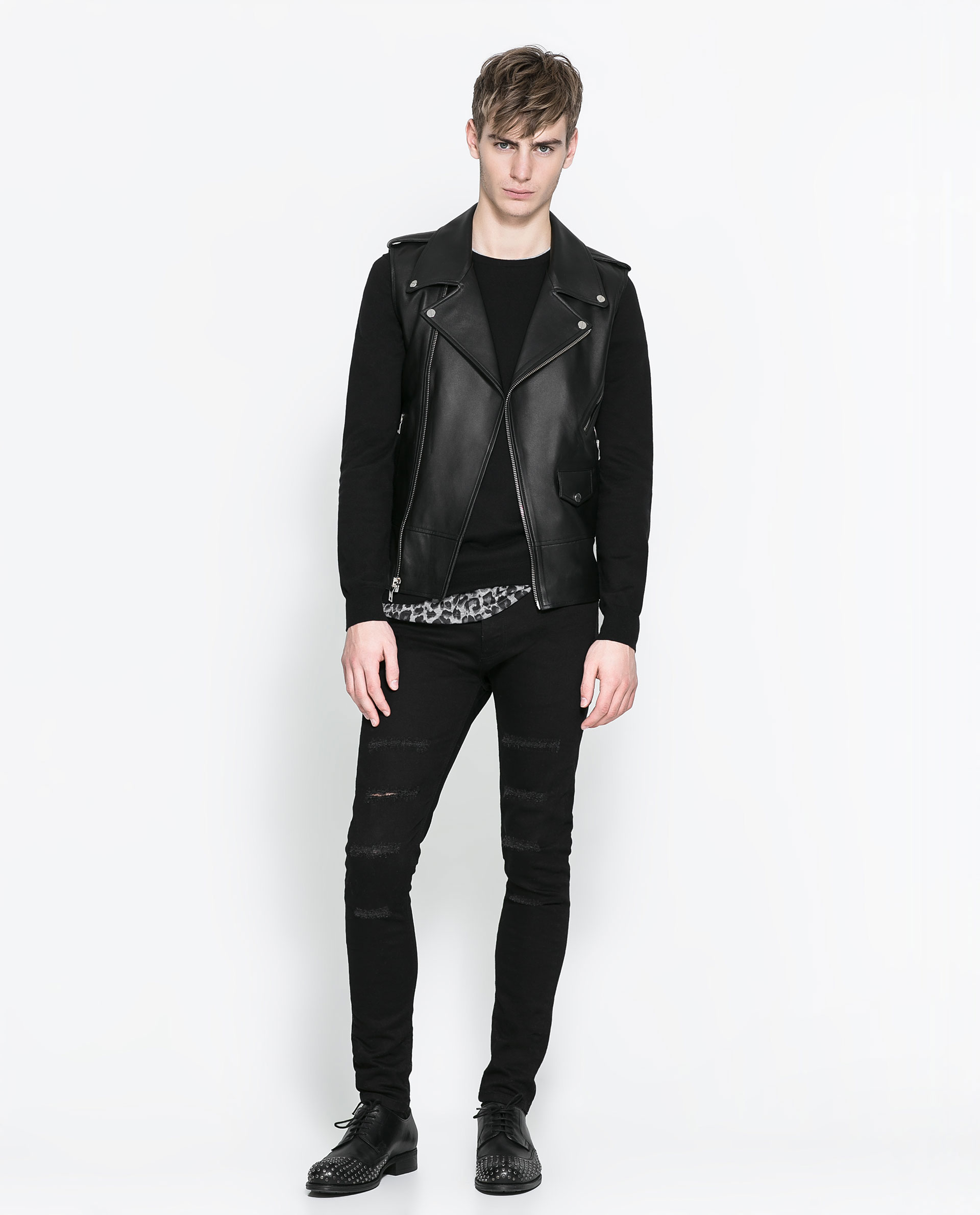 Zara Leather Biker Jacket In Black For Men Lyst Gallery