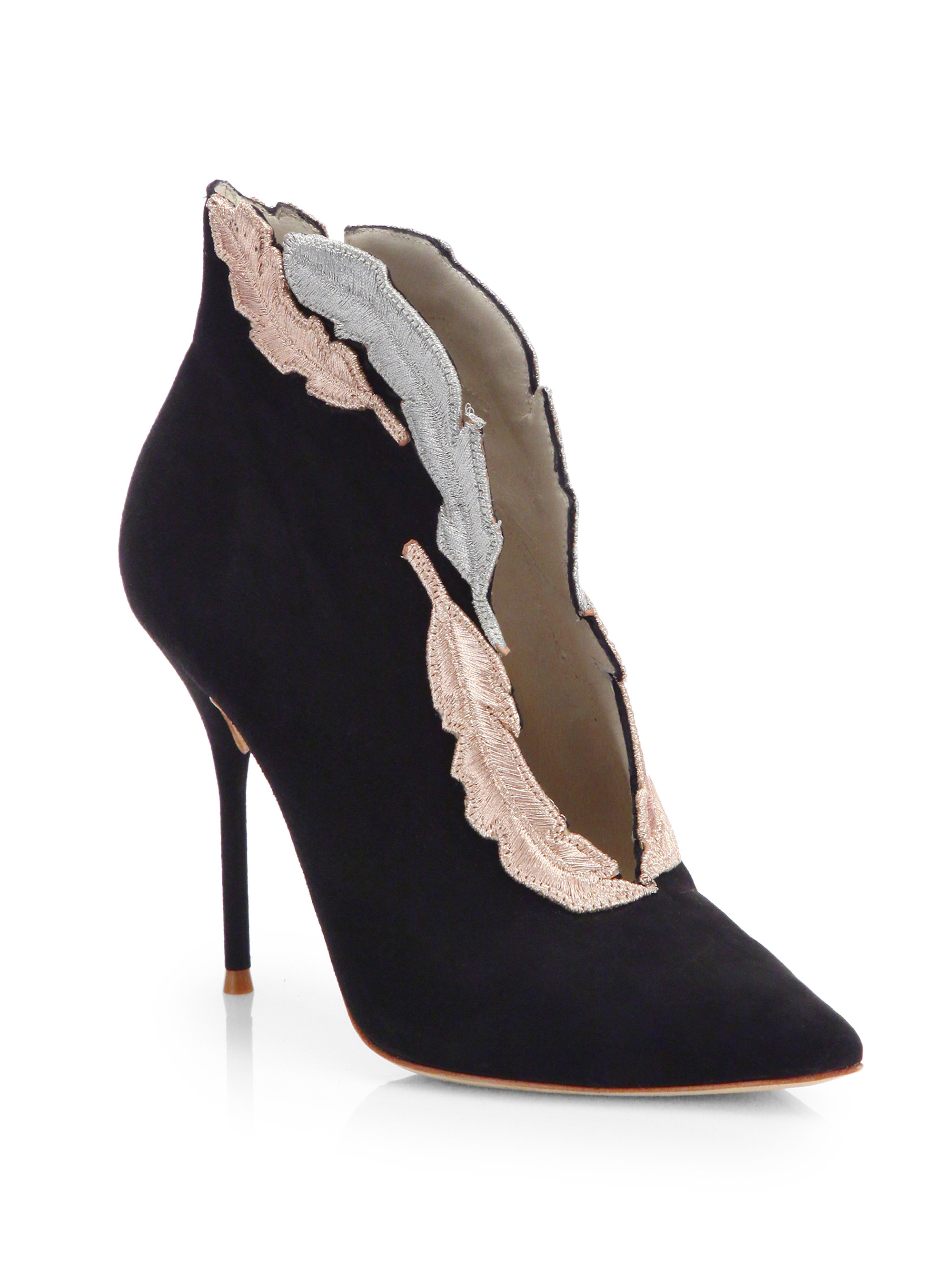Sophia Webster Tia Suede Featherembroidered Ankle Boots in Black | Lyst