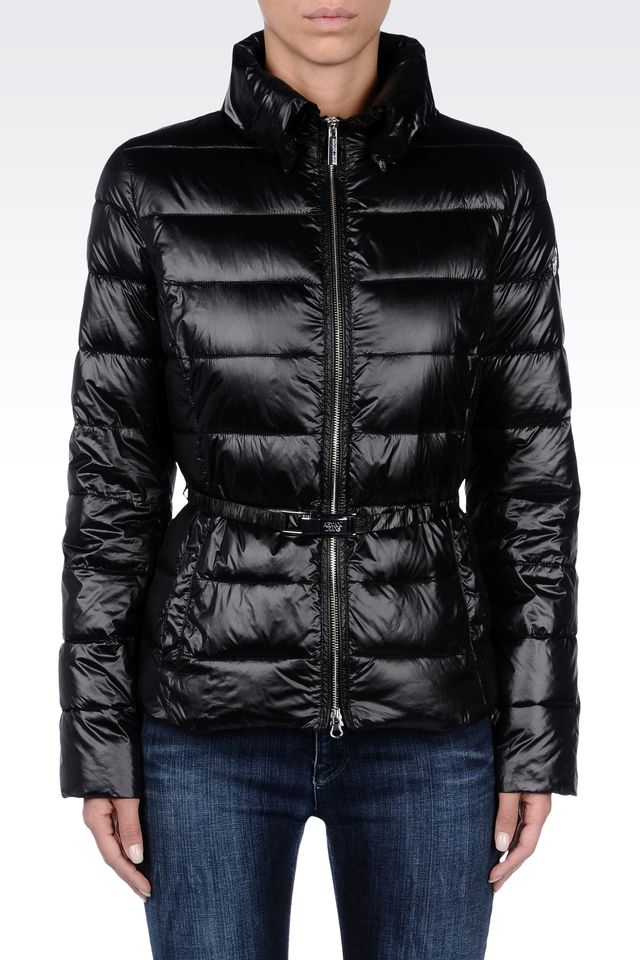 Lyst - Armani Jeans Down Jacket In Technical Fabric With Belted Waist ...