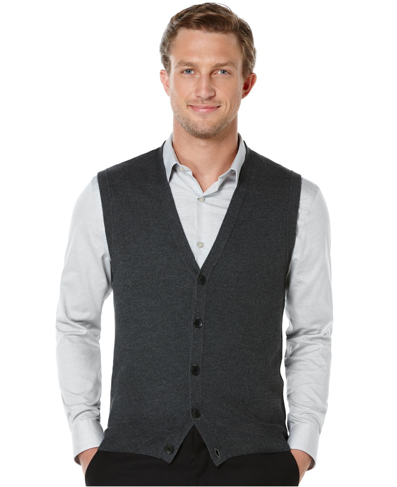 Perry ellis Solid Textured Sweater Vest in Gray for Men | Lyst