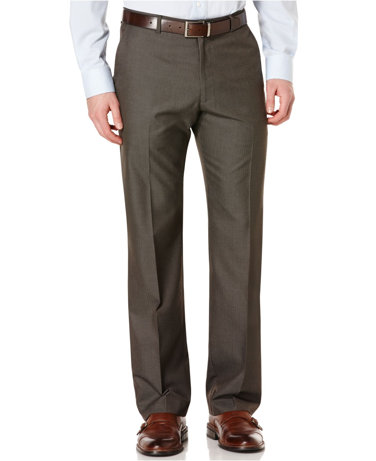 Lyst - Perry Ellis Solid Herringbone Dress Pants in Brown for Men