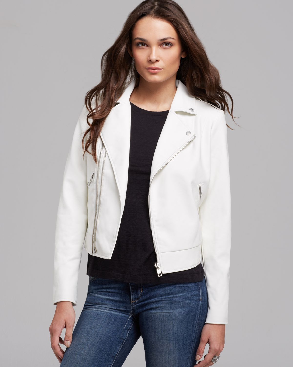 Lyst Guess Jacket Faux Leather Moto Crop in White