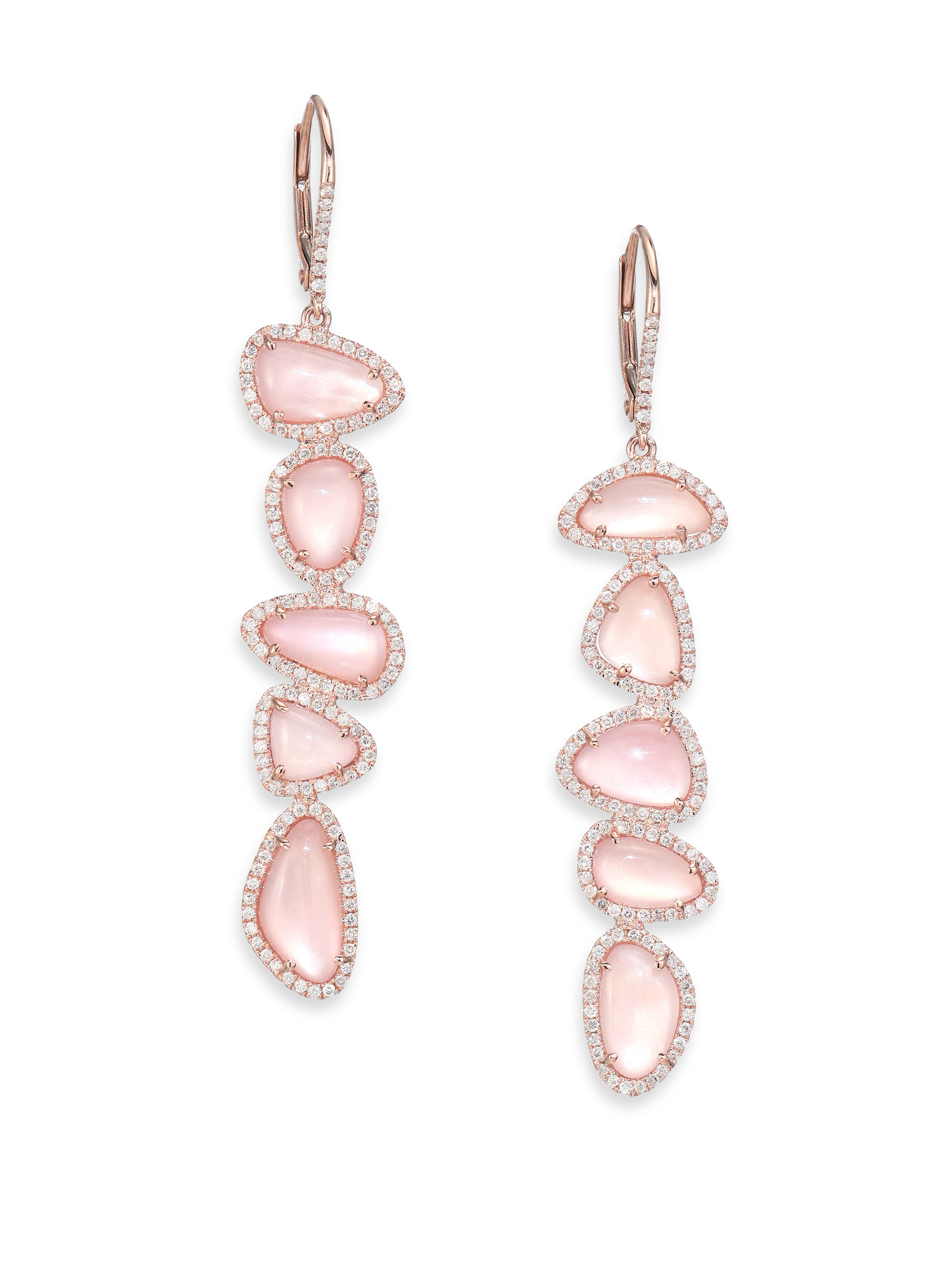 Lyst Meira T Rose Quartz Mother Of Pearl Diamond 14k Gold Gallery