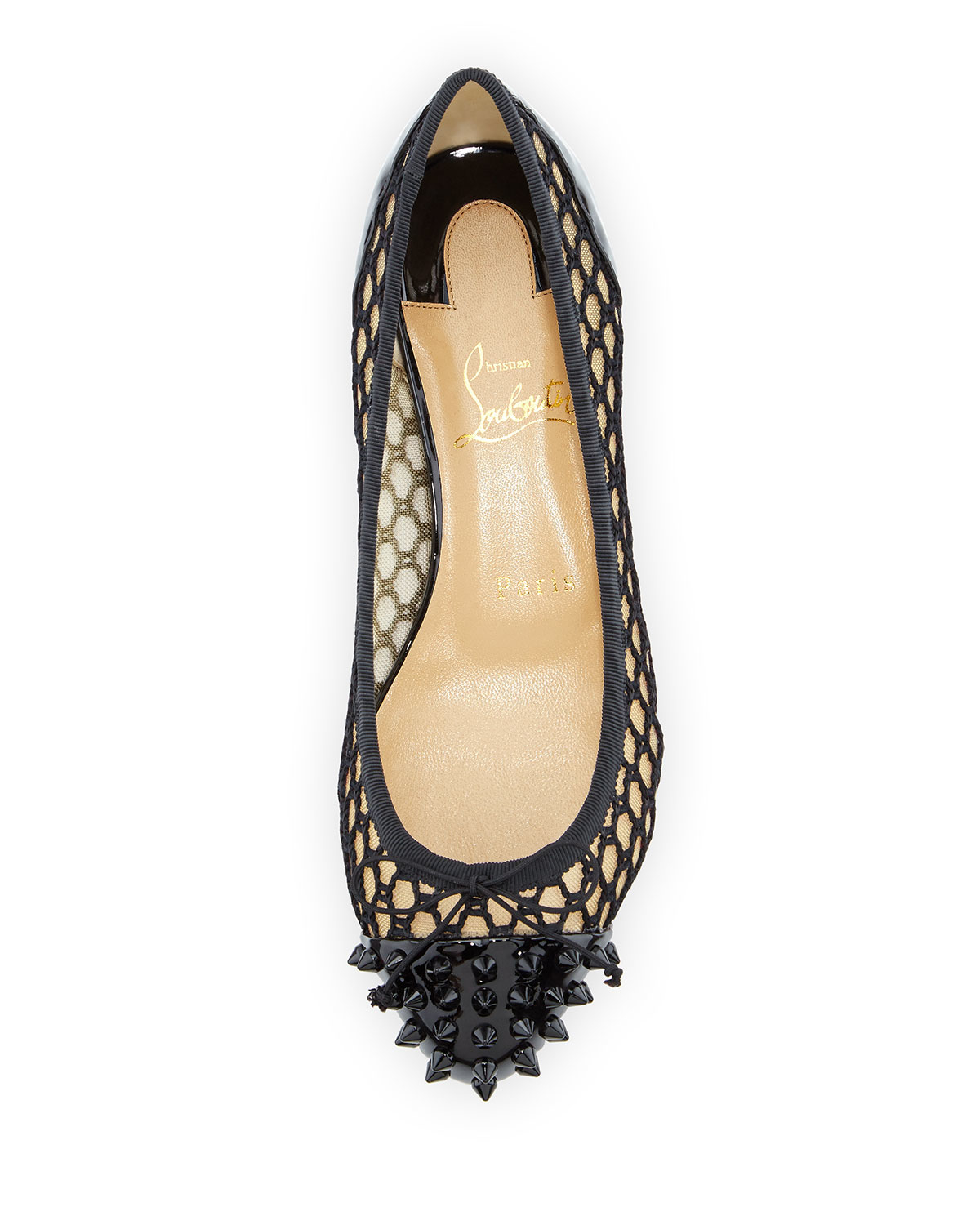 Christian louboutin Mix Knotted-Mesh Ballet Flats in Black | Lyst