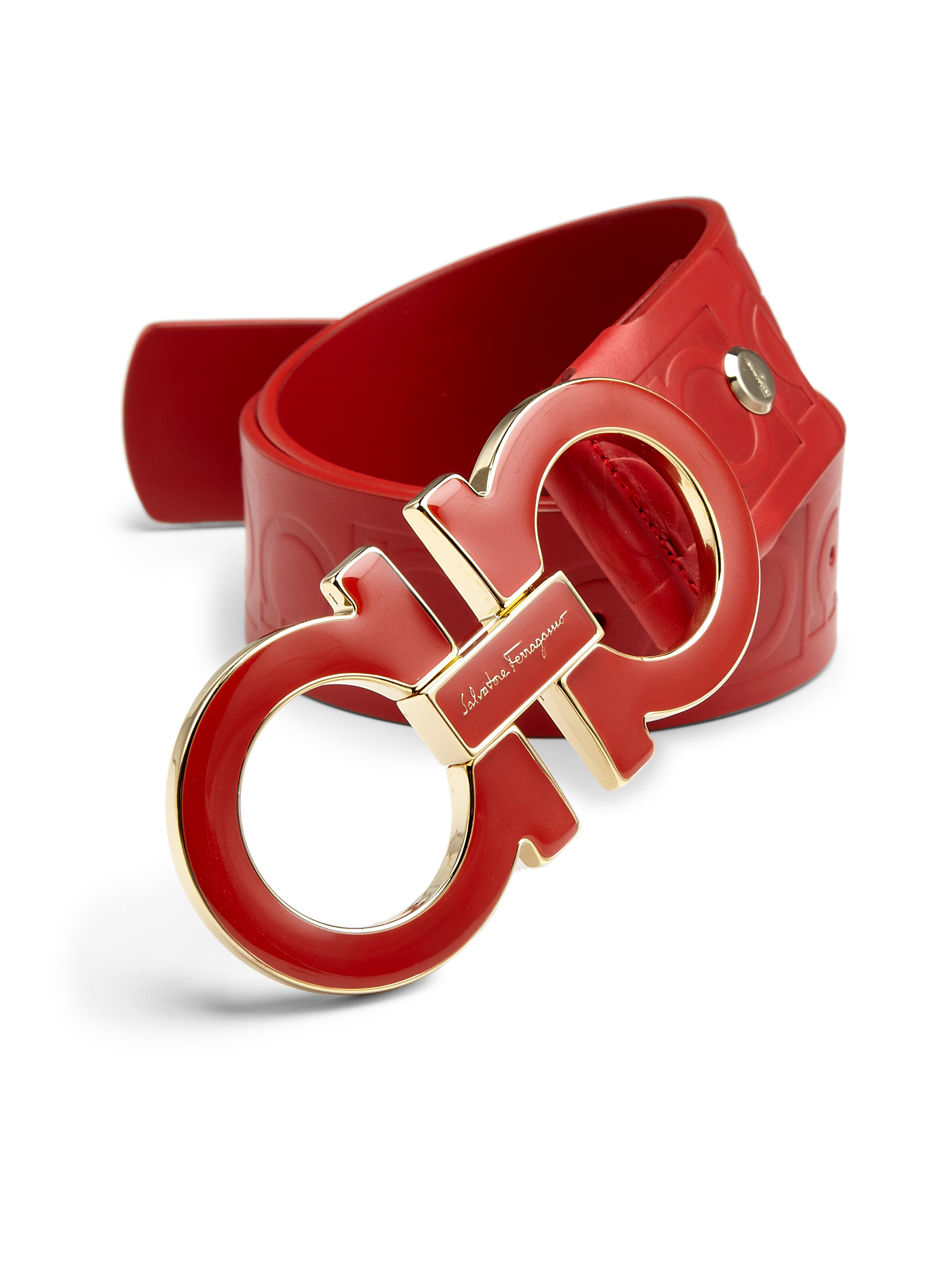 Ferragamo Gancini Leather Belt in Red for Men | Lyst