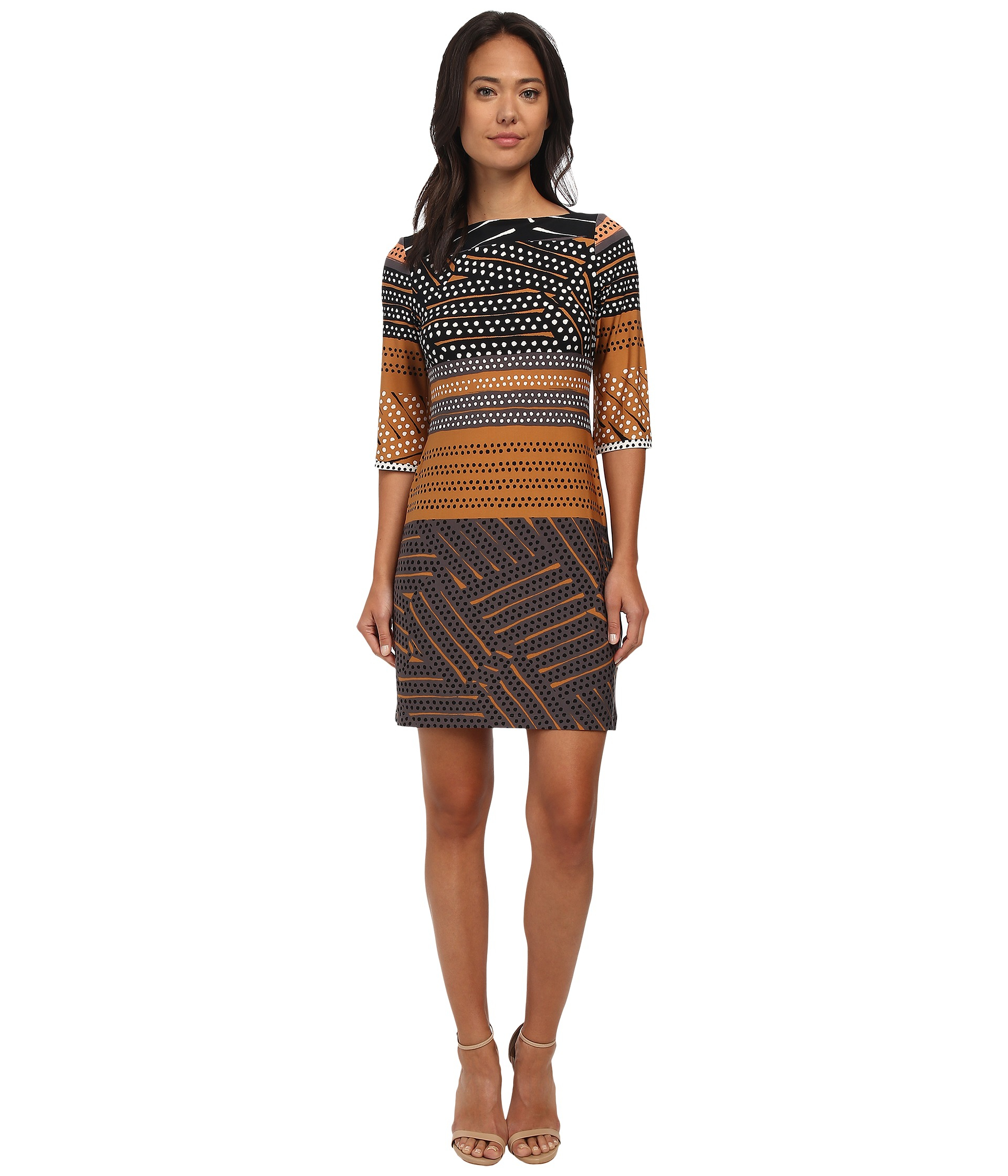 Lyst - Donna morgan 3/4 Sleeve Jersey Printed Shift Dress