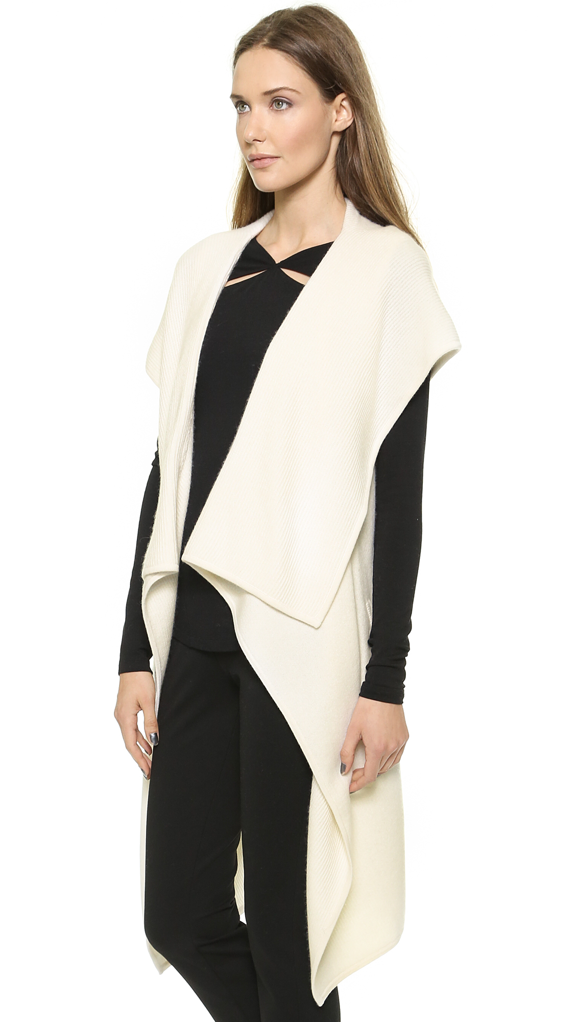 Donna karan Sleeveless Hooded Cozy Sweater Ivory in White | Lyst