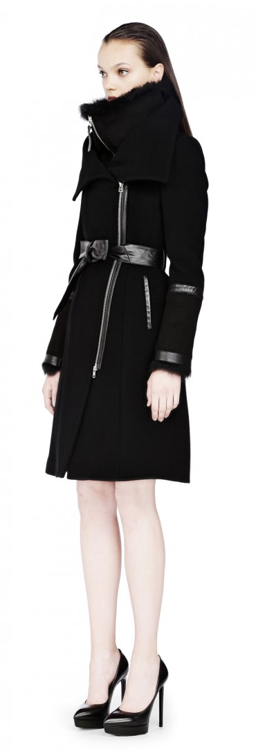 Lyst - Mackage Isabelf3 Long Black Wool Coat With Fur Trim in Black