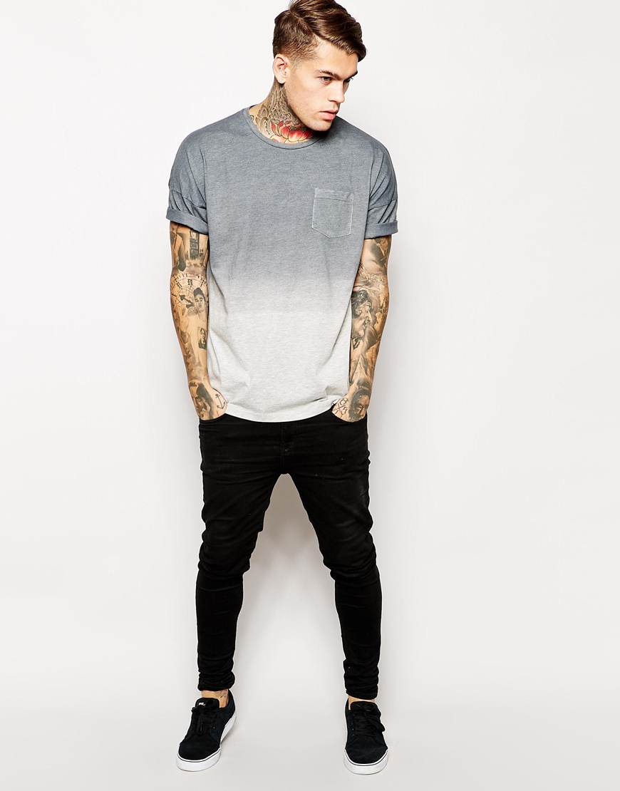 Asos T-Shirt With Dip-Dye And Oversized Dropped Shoulder Fit in Black ...