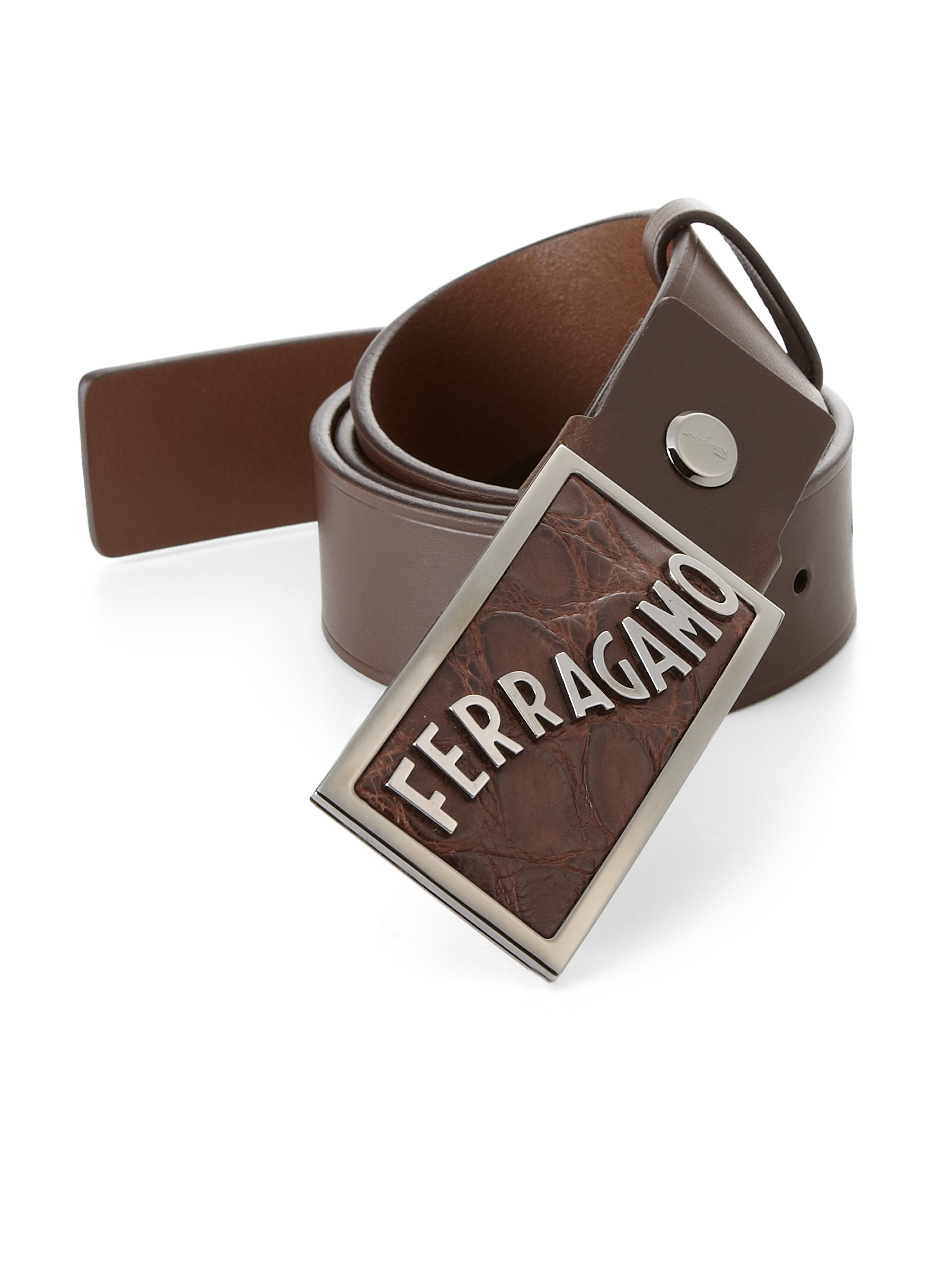 Ferragamo Crocodile Buckle Leather Belt in Brown for Men Lyst