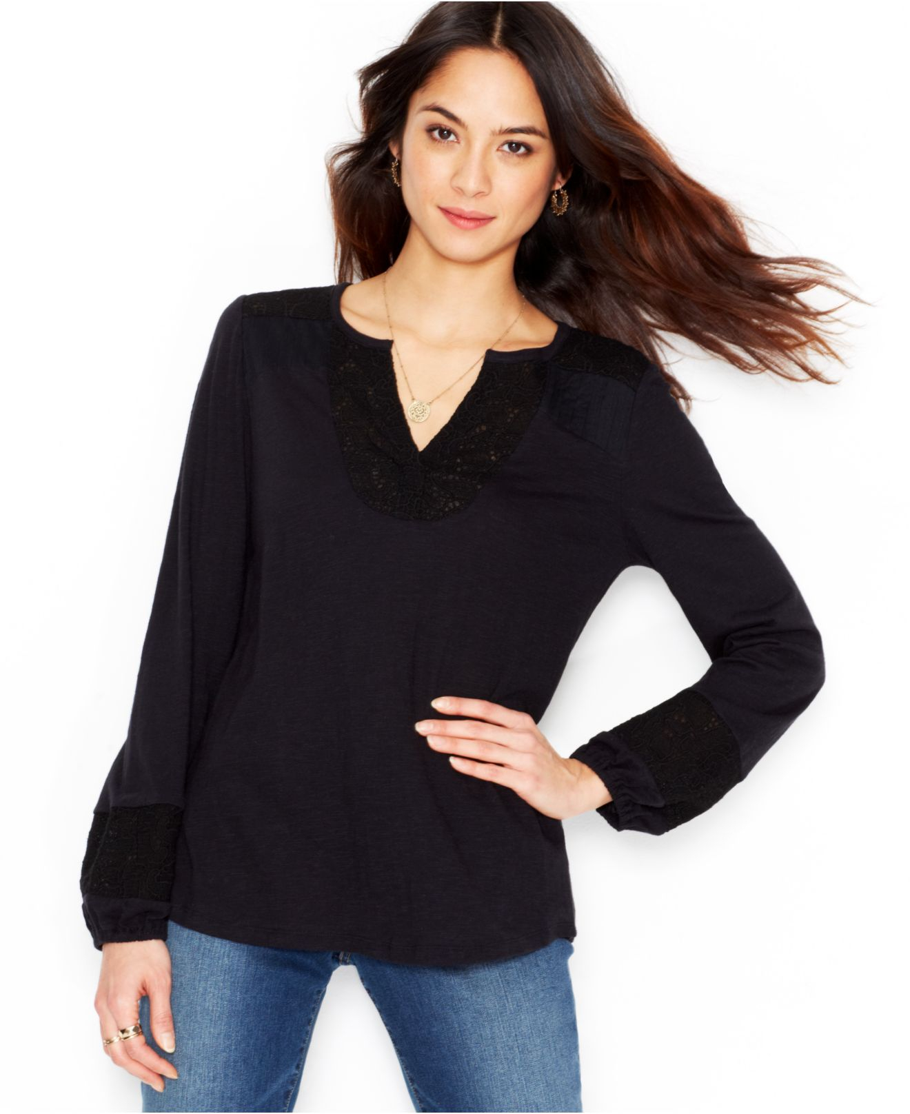 Split Neck Three Quarter Sleeve Blouse