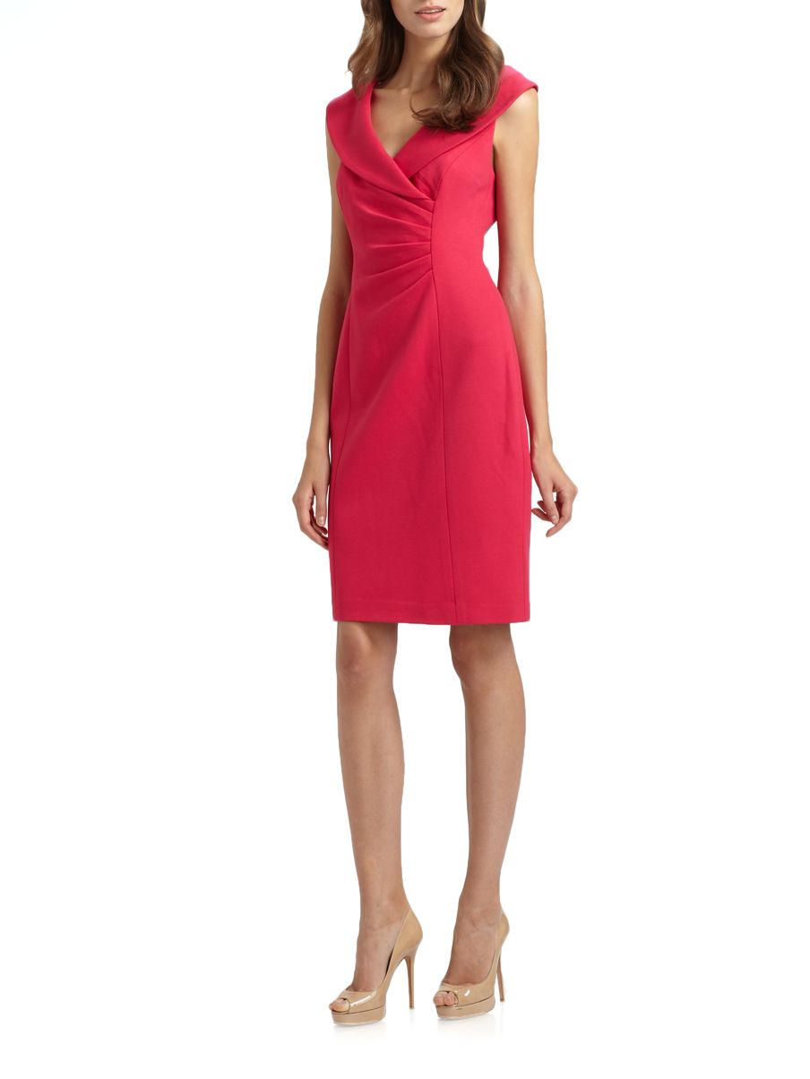 Lyst - Kay Unger Shawl Collar Dress in Red