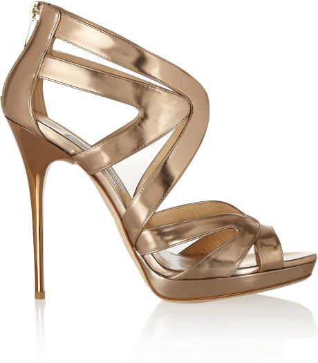 Jimmy Choo Collar Mirrored-Leather Sandals in Gold (Neutrals) | Lyst