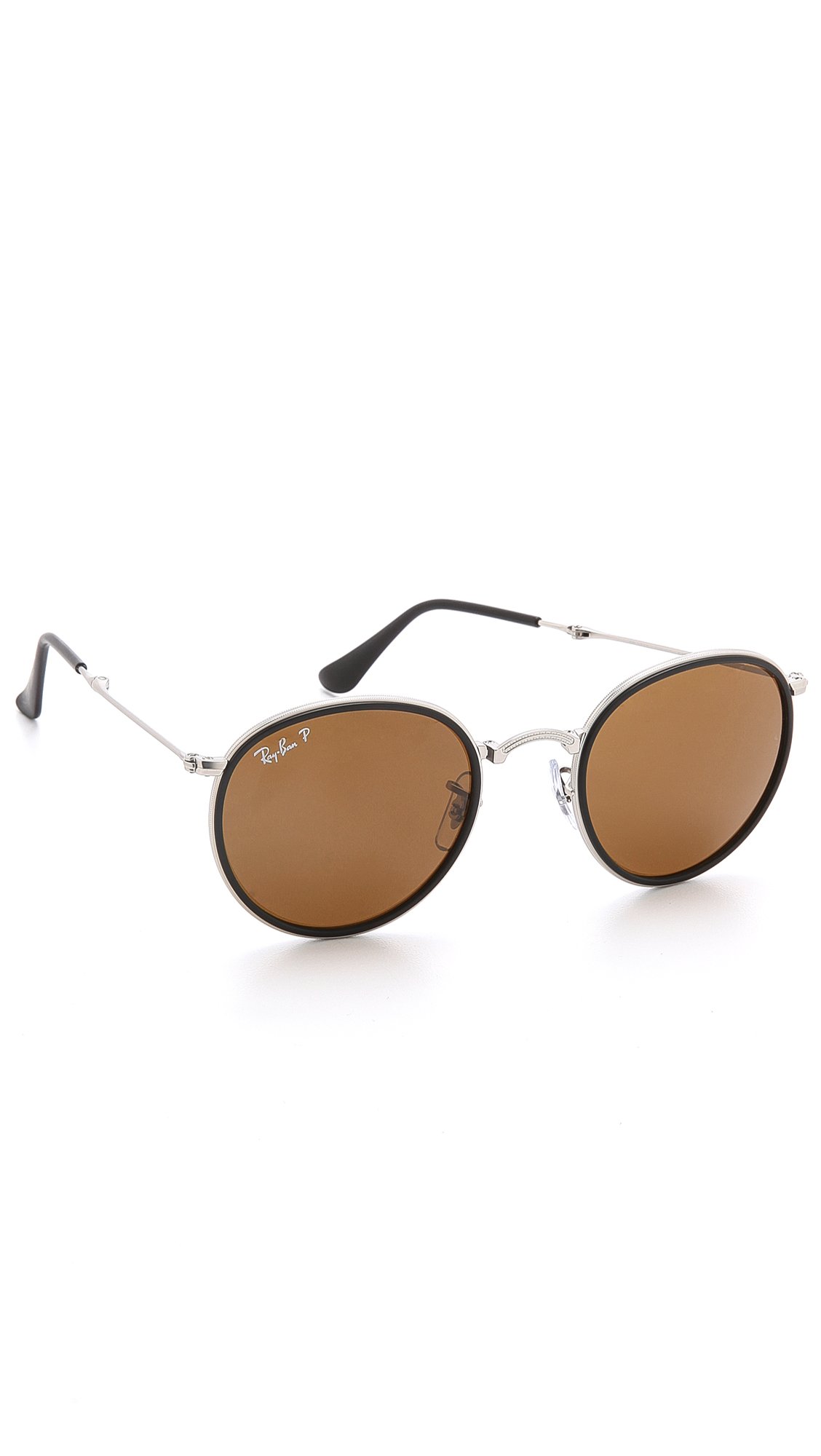 Ray Ban Polarized Round Folding Sunglasses In Metallic For Men Lyst 