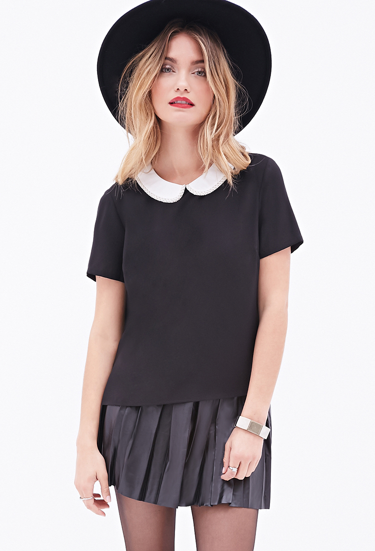 Lyst - Forever 21 Contemporary Beaded Peter Pan Collar Blouse in Black