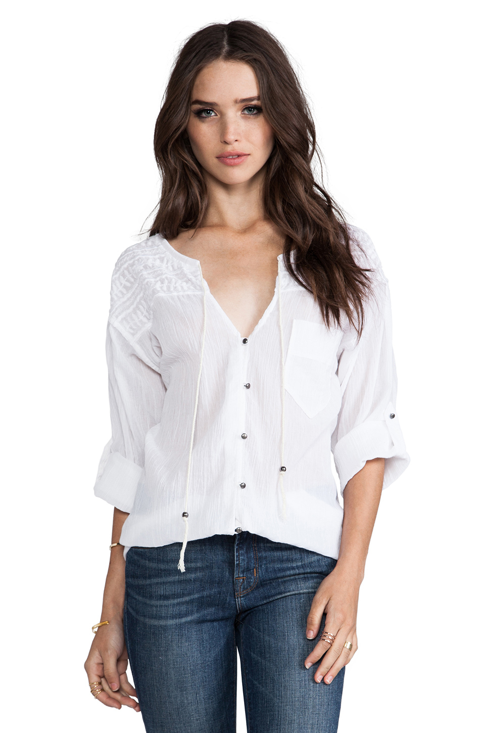 Lyst Plenty By Tracy Reese Novelty Embroidery Tie Neck Blouse in