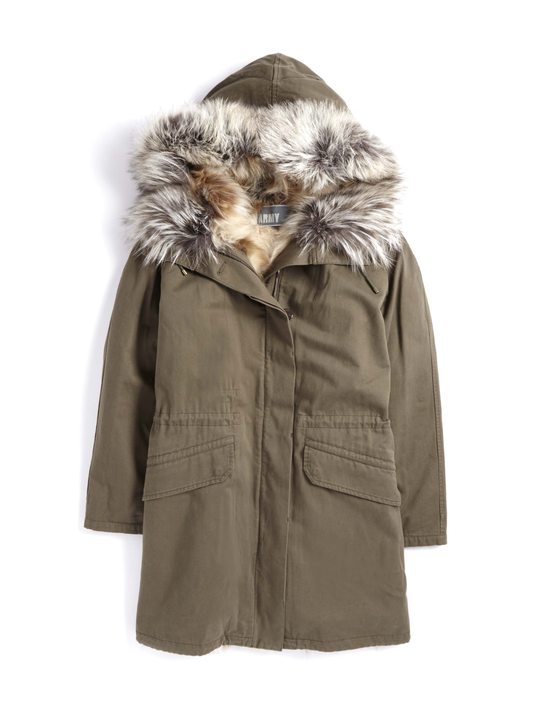 Army by yves salomon Fox Lined Parka in Natural | Lyst
