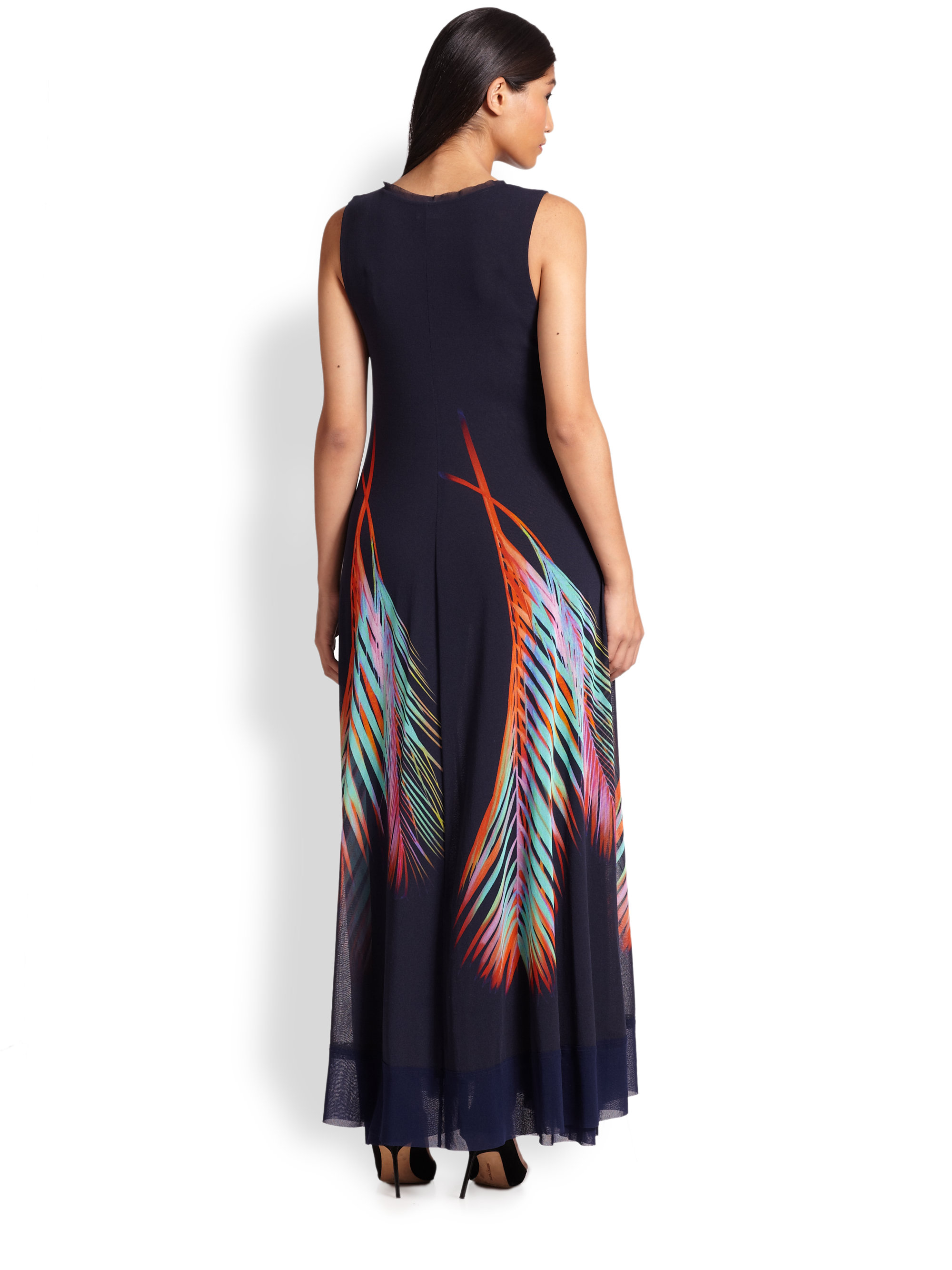 Lyst - Fuzzi Fern-print Tulle Maxi Dress in Black