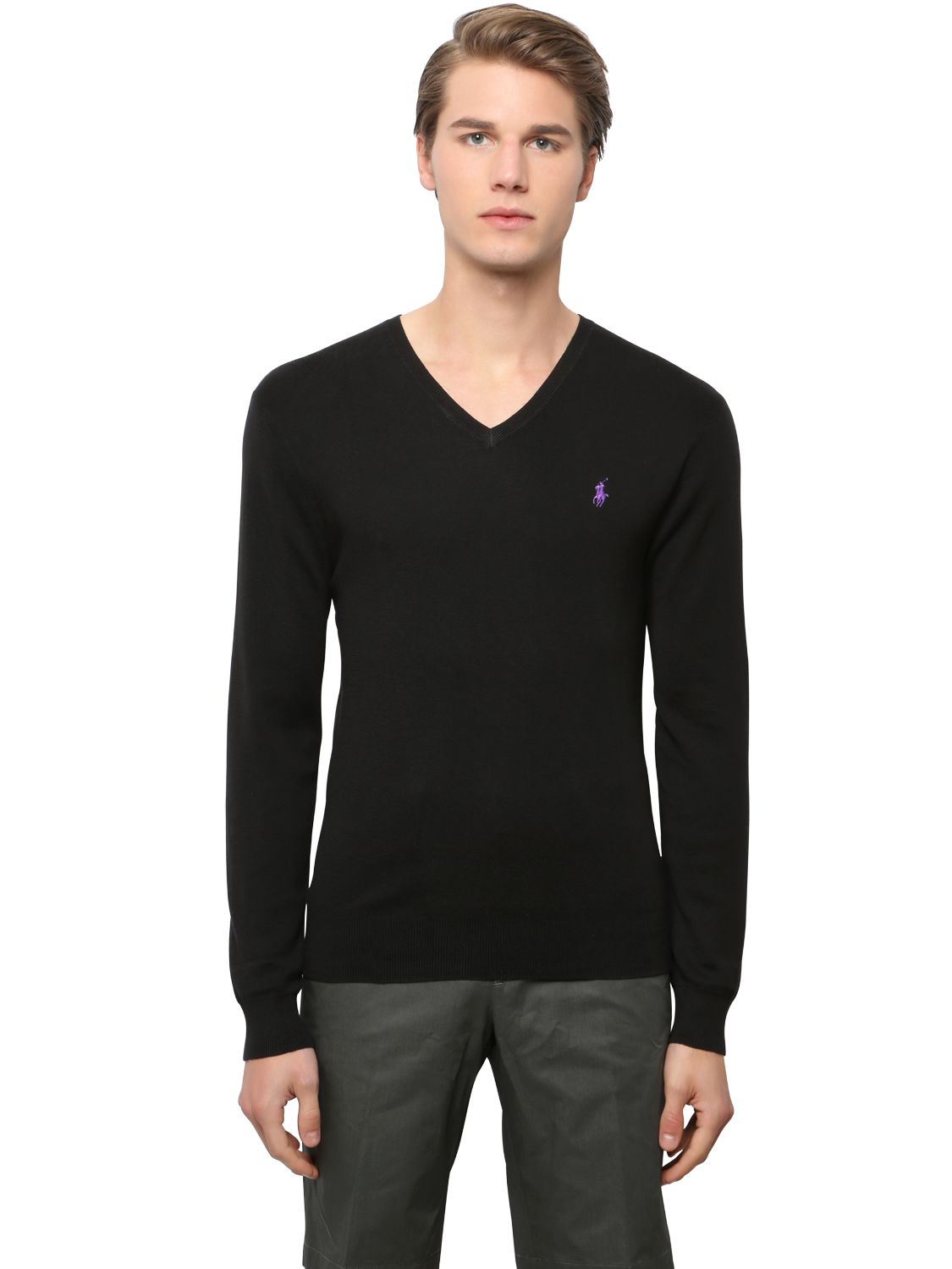 ralph lauren black v neck jumper