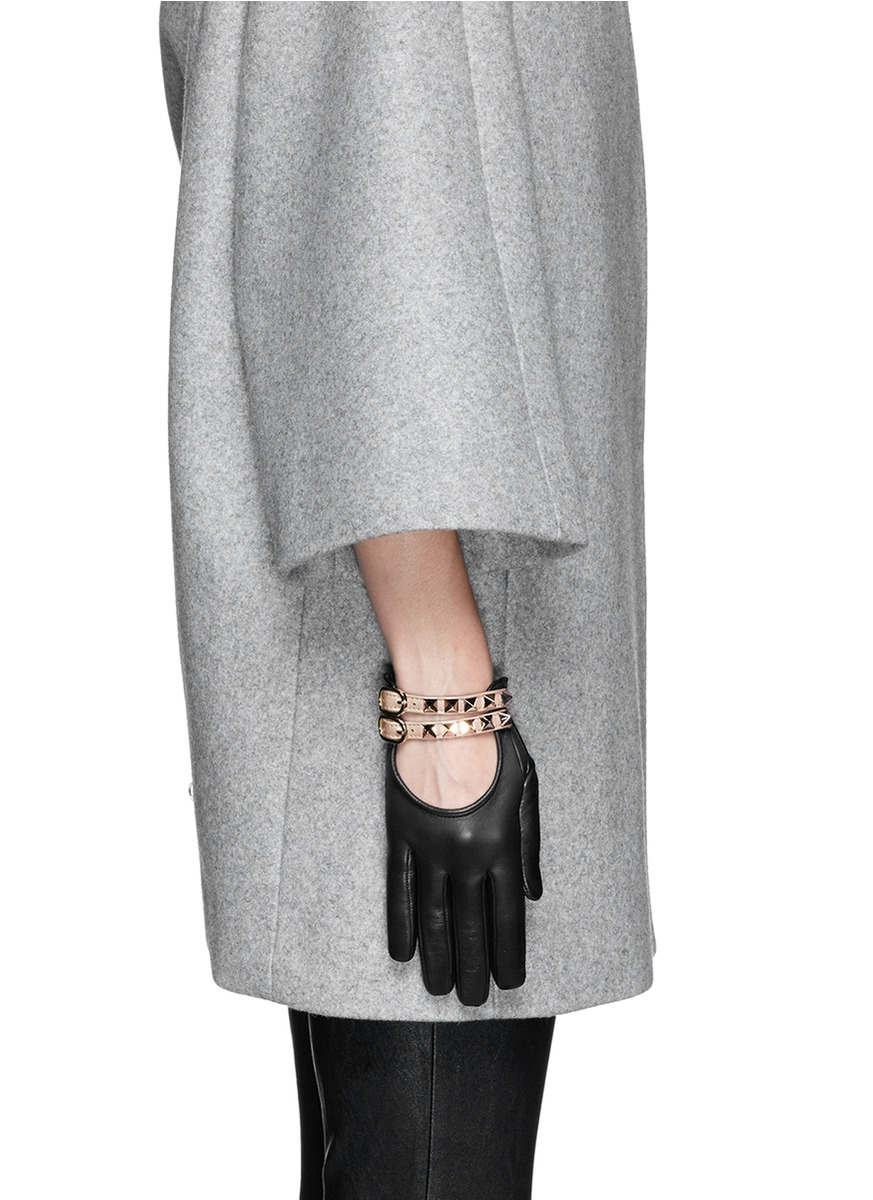 Lyst Valentino 'rockstud' Double Strap Short Leather Gloves in Black