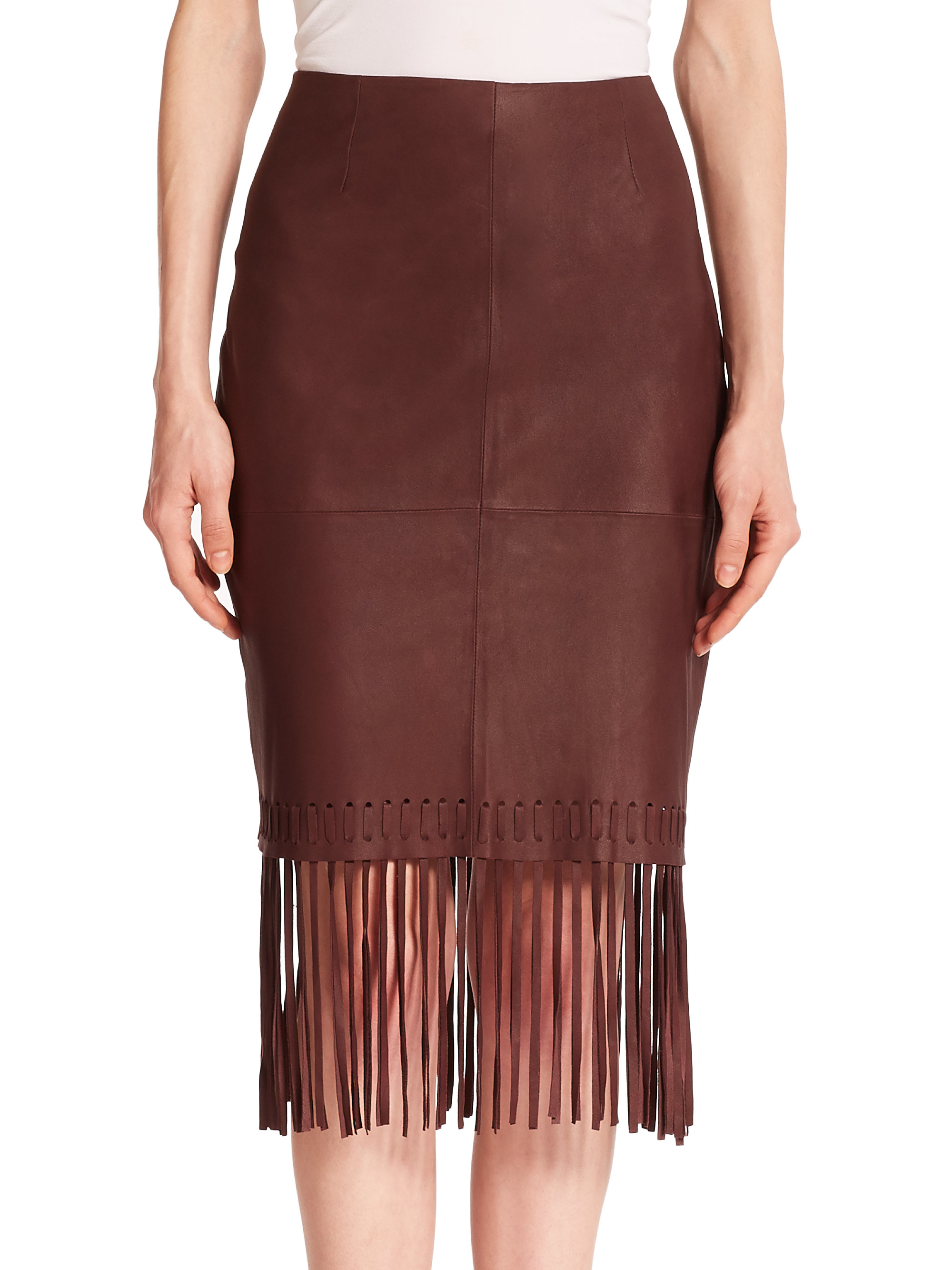 Lyst Elizabeth and james Leather Fringe Pencil Skirt in Red